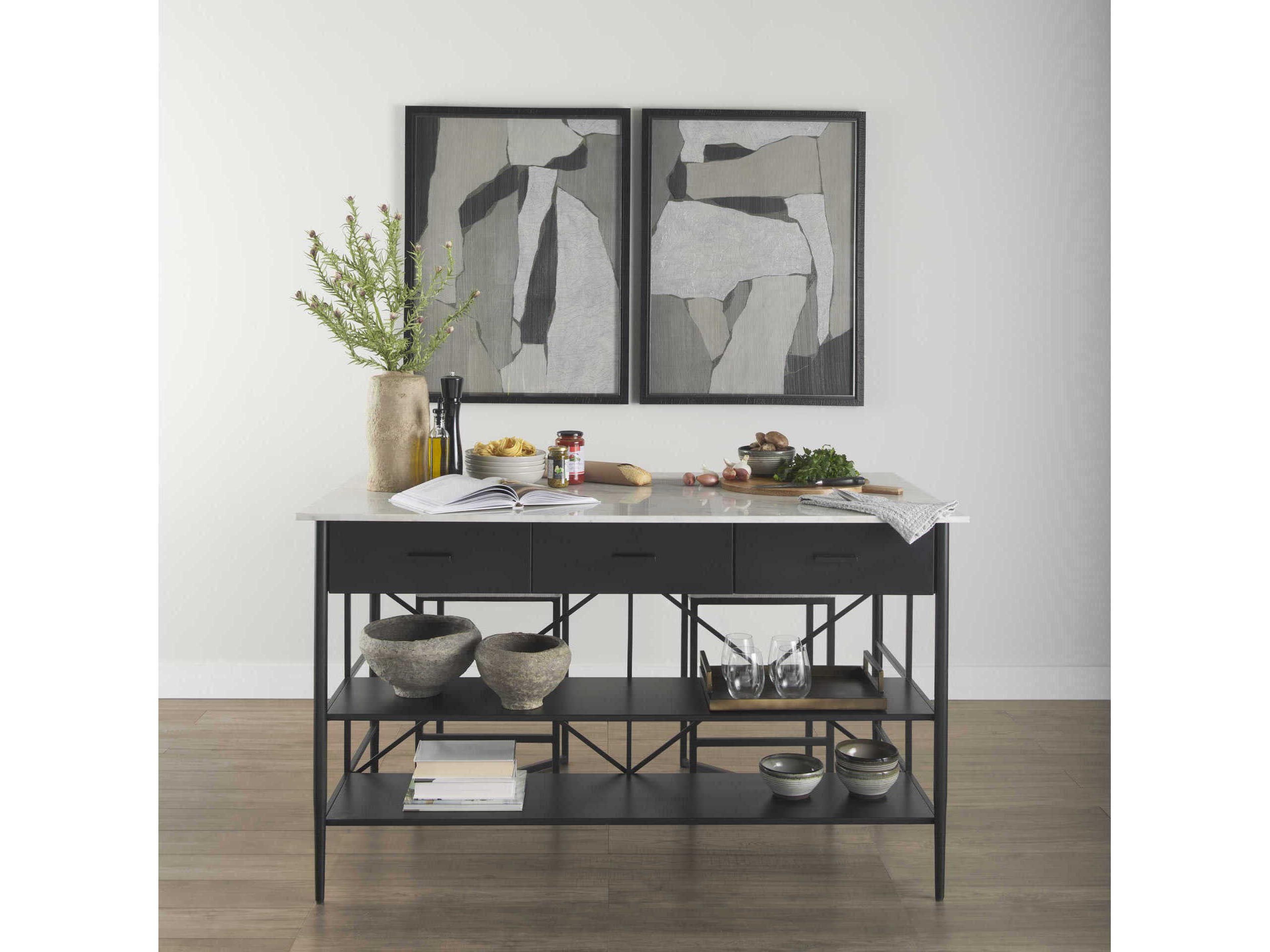 Mercana Amika White Marble Top Black Metal Base Kitchen Island