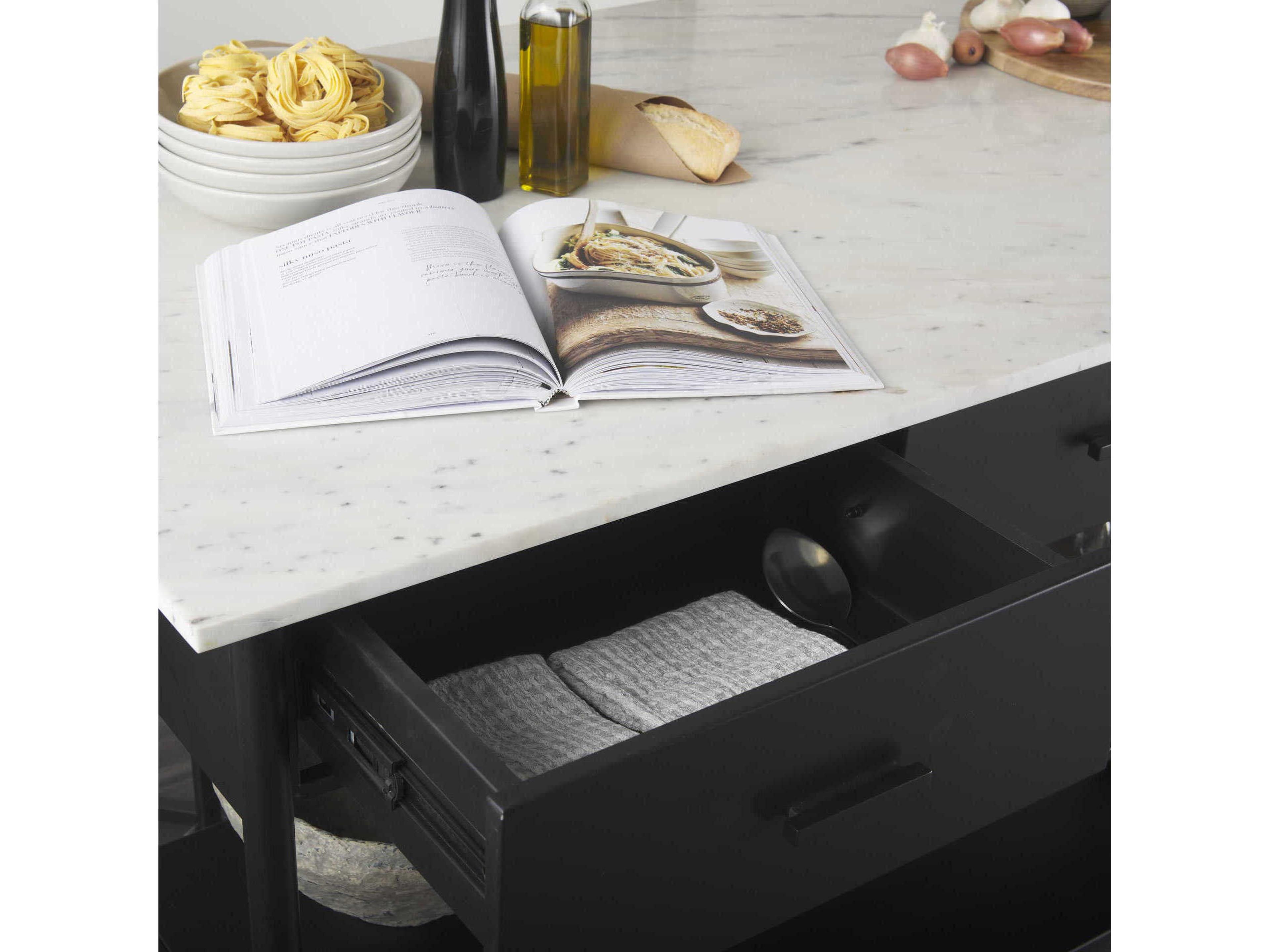 Mercana Amika White Marble Top Black Metal Base Kitchen Island