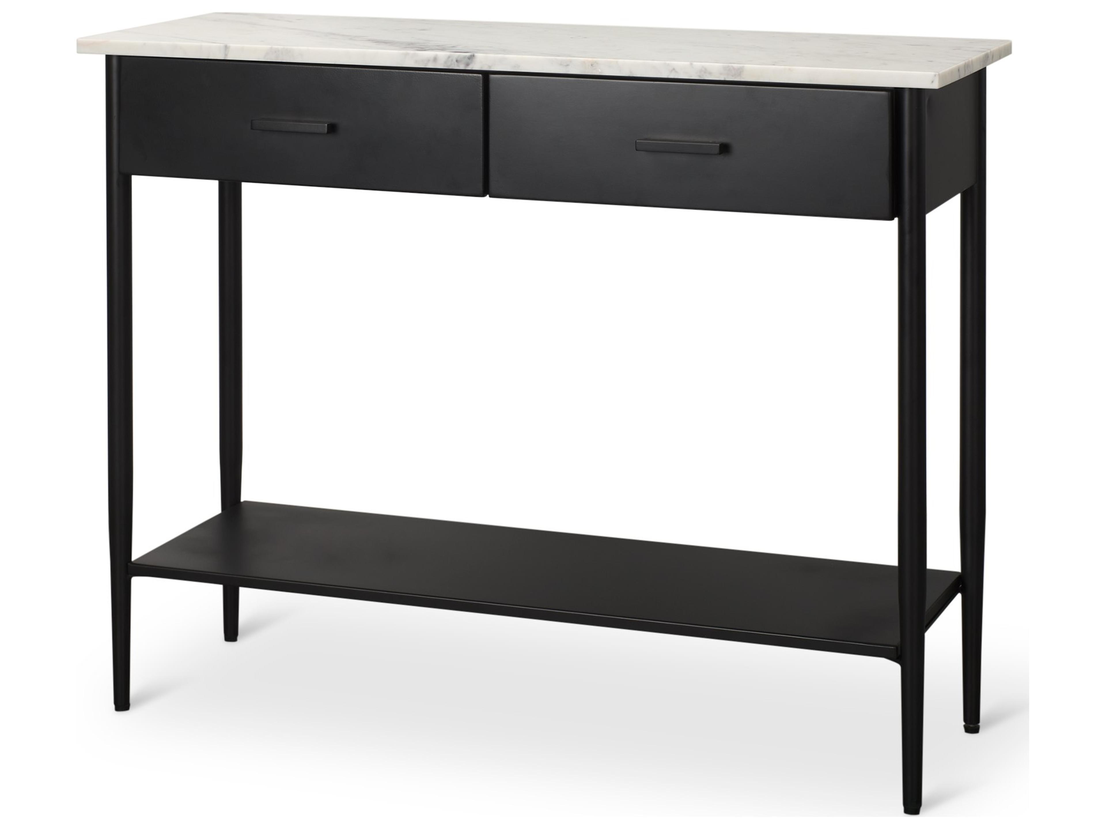 Amika White Marble Top Black Metal Base Console Table