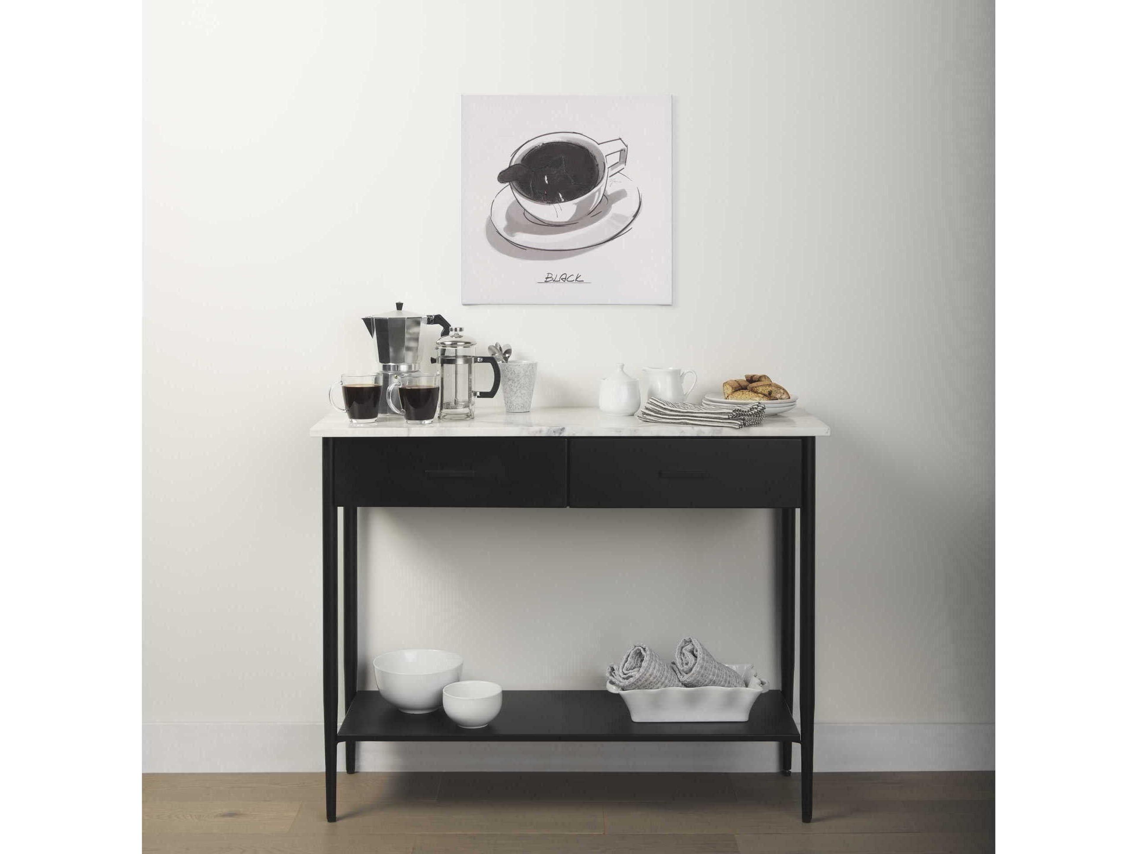 Mercana Amika White Marble Top Black Metal Base Console Table