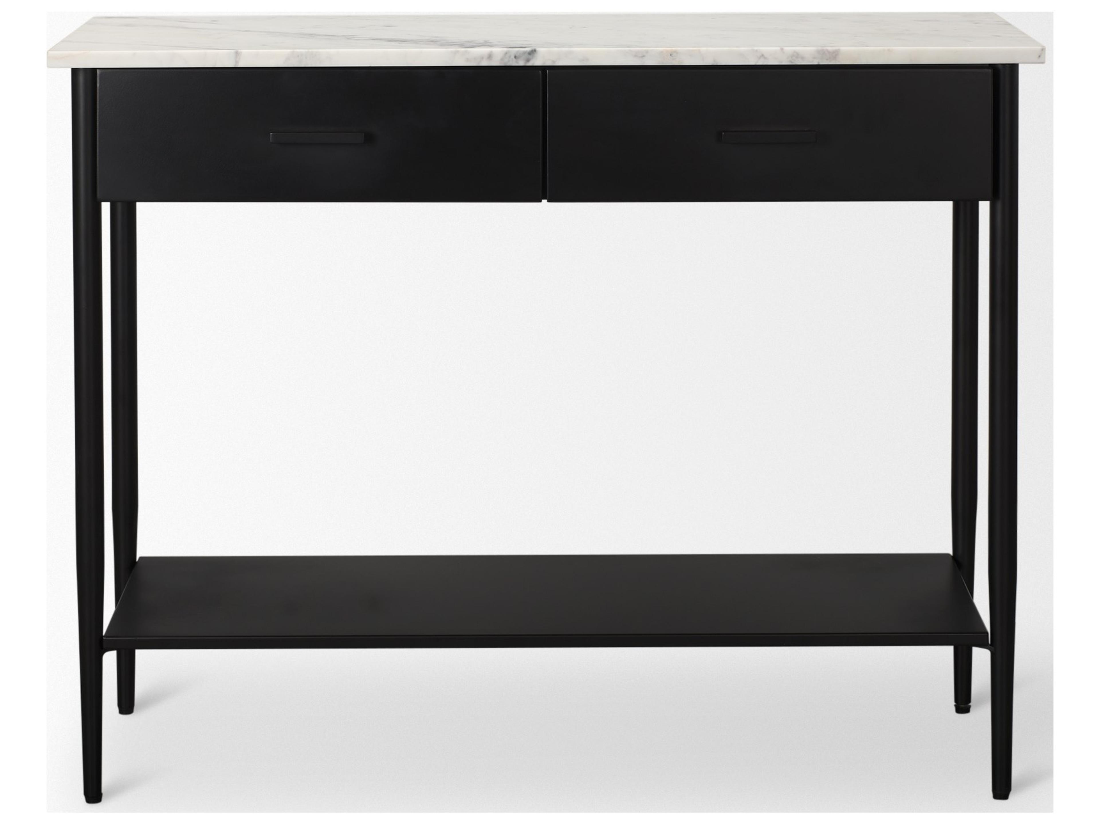 Mercana Amika White Marble Top Black Metal Base Console Table