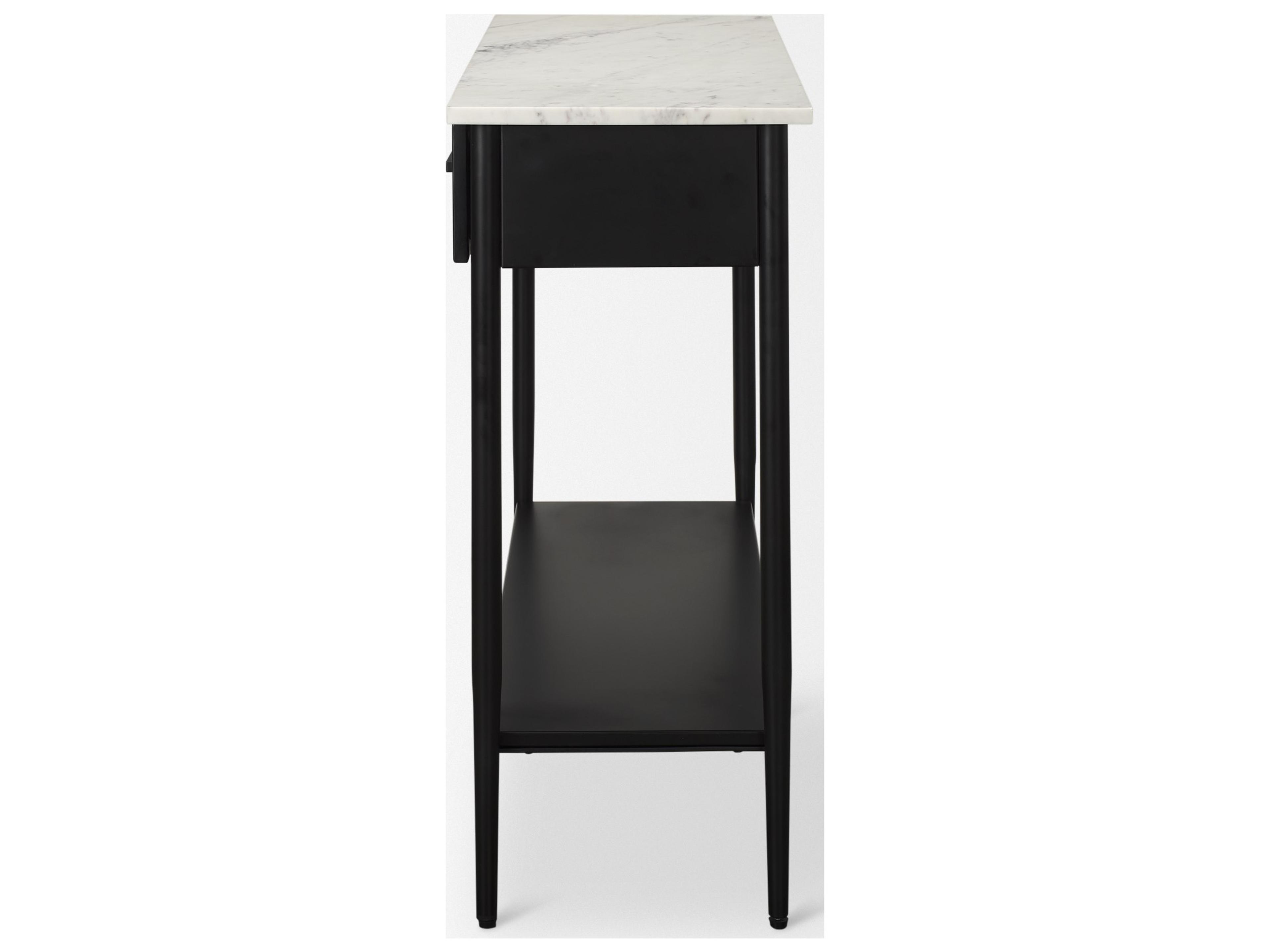 Mercana Amika White Marble Top Black Metal Base Console Table