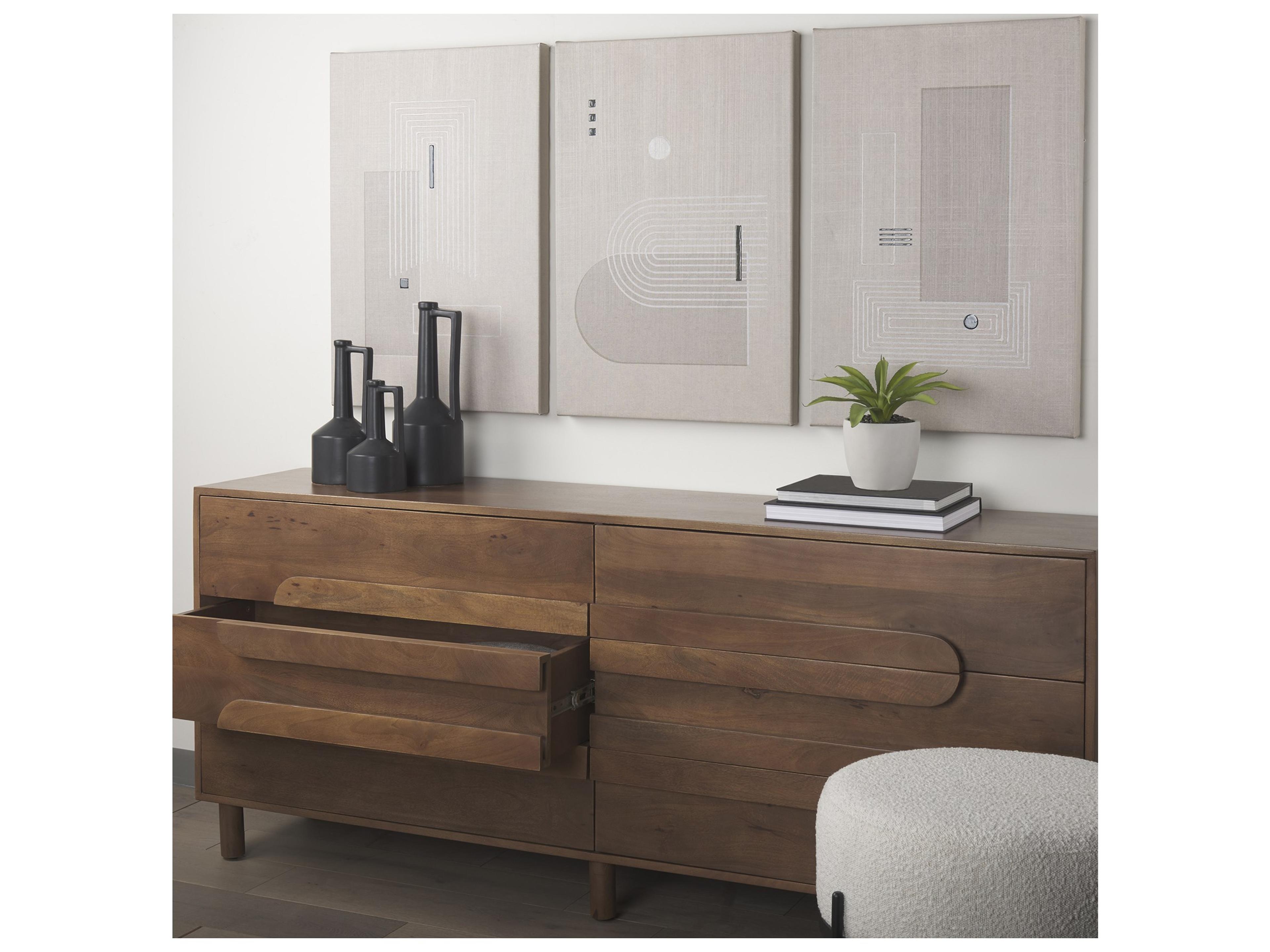 Mercana Astrid 71L x 17W x 30.3H Medium Brown Solid Wood 6 Drawer Sideboard