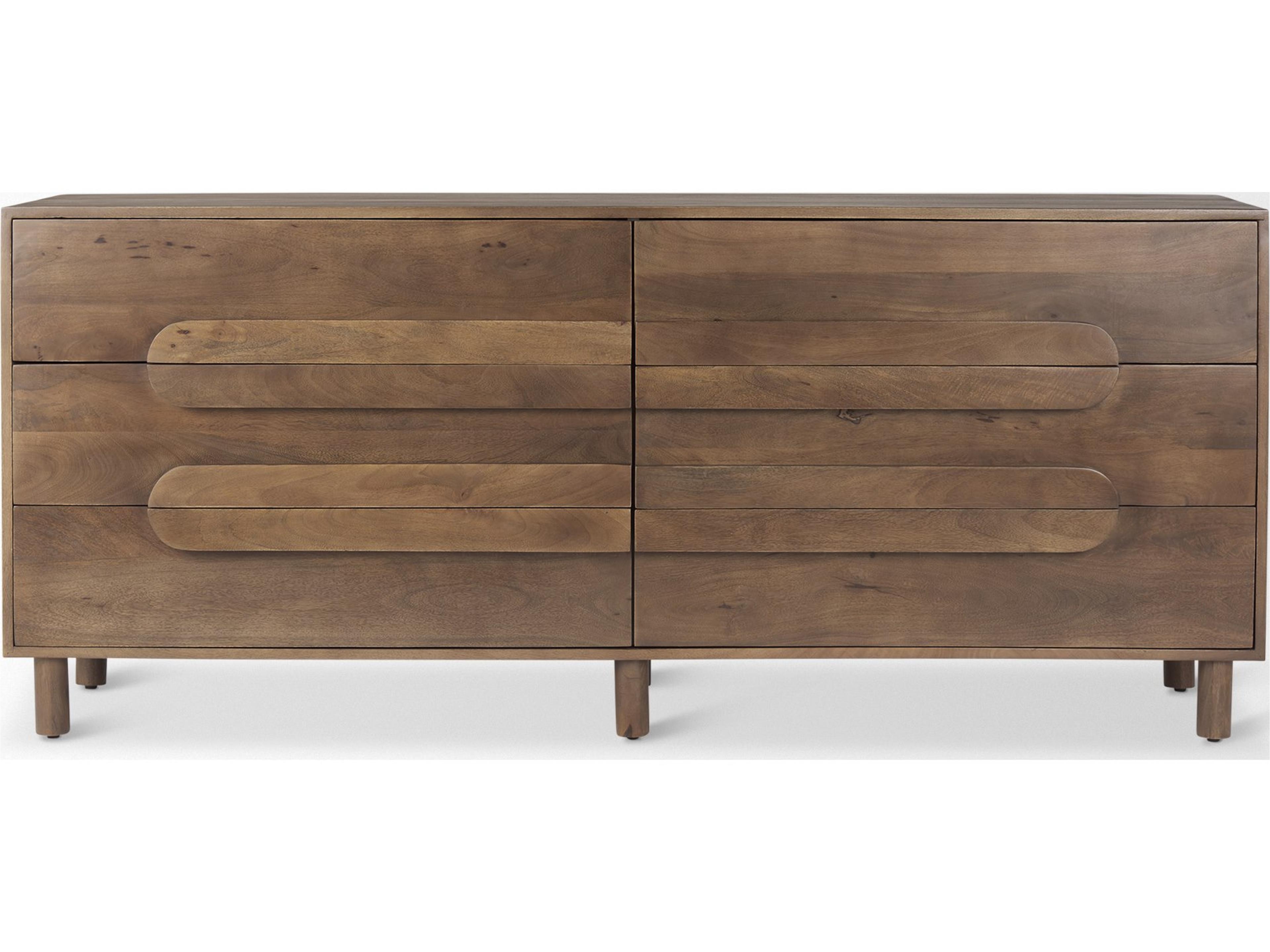 Mercana Astrid 71L x 17W x 30.3H Medium Brown Solid Wood 6 Drawer Sideboard