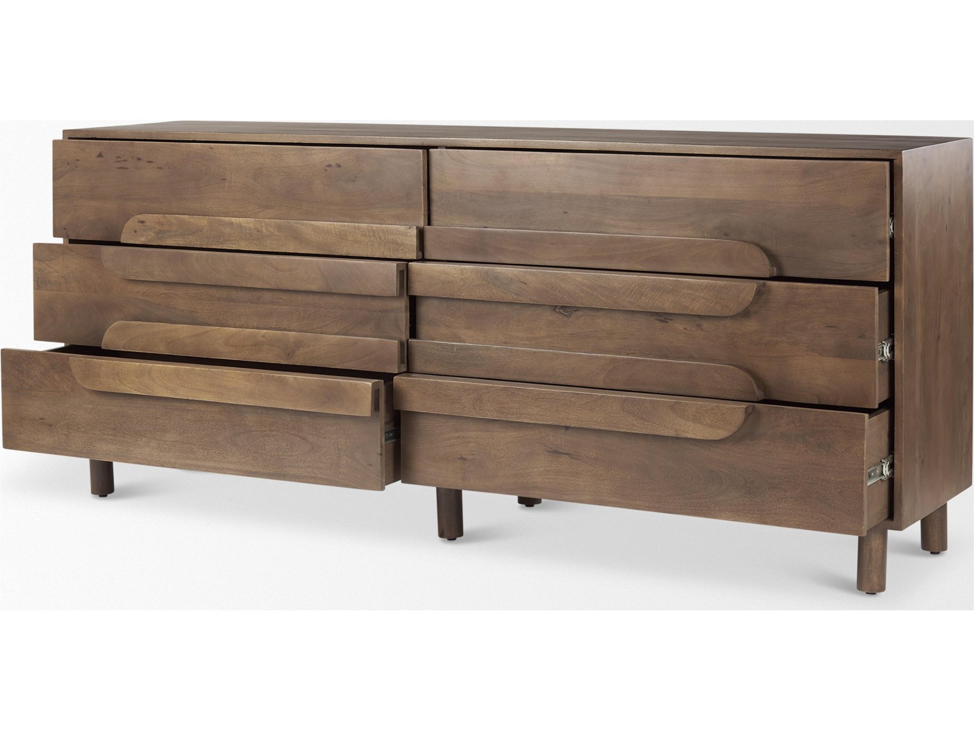 Mercana Astrid 71L x 17W x 30.3H Medium Brown Solid Wood 6 Drawer Sideboard