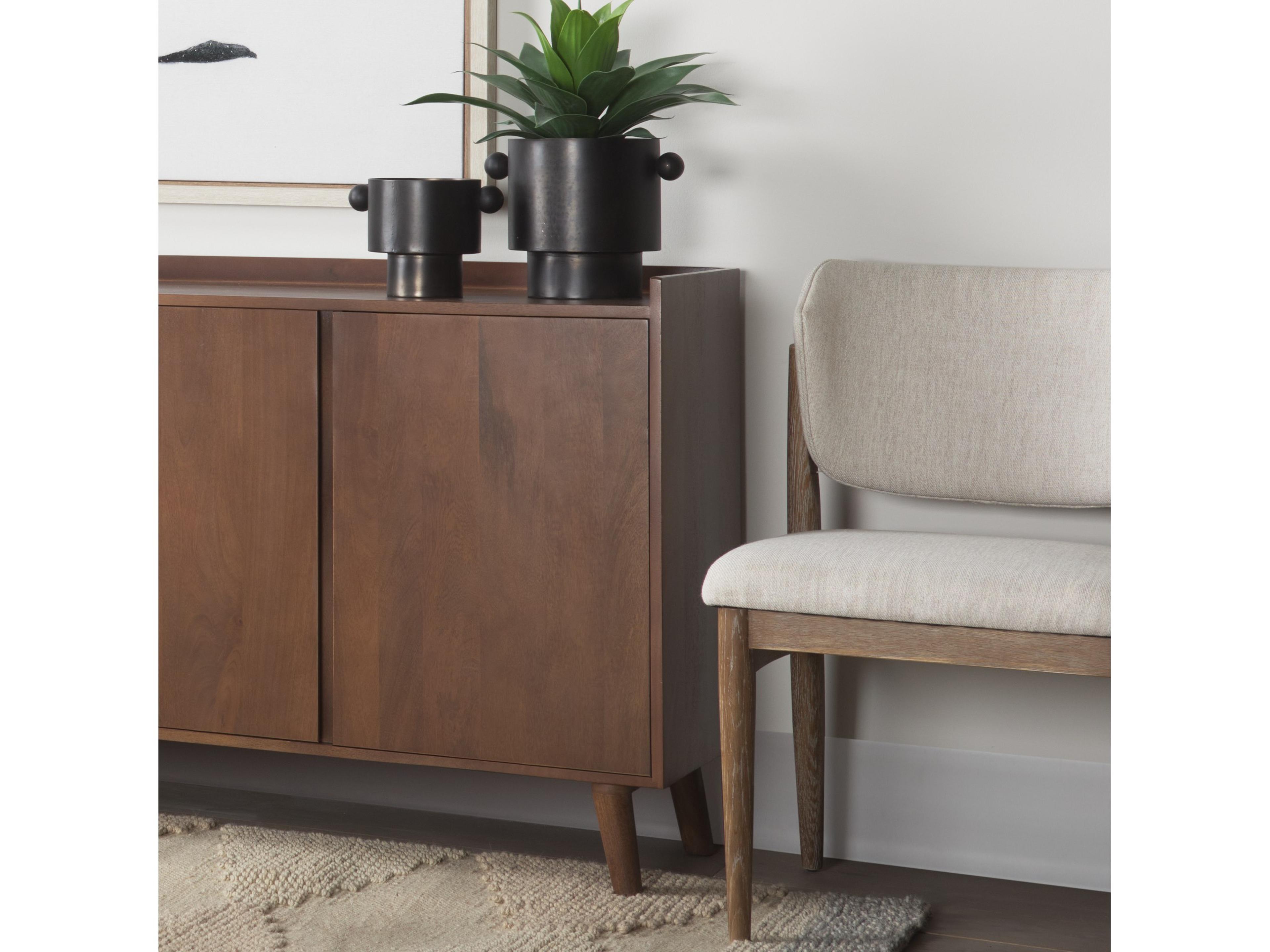 Mercana Lillie 36.0L x 16.0W x 32.0H Medium Brown Wood 2 Door Tray Top Accent Cabinet