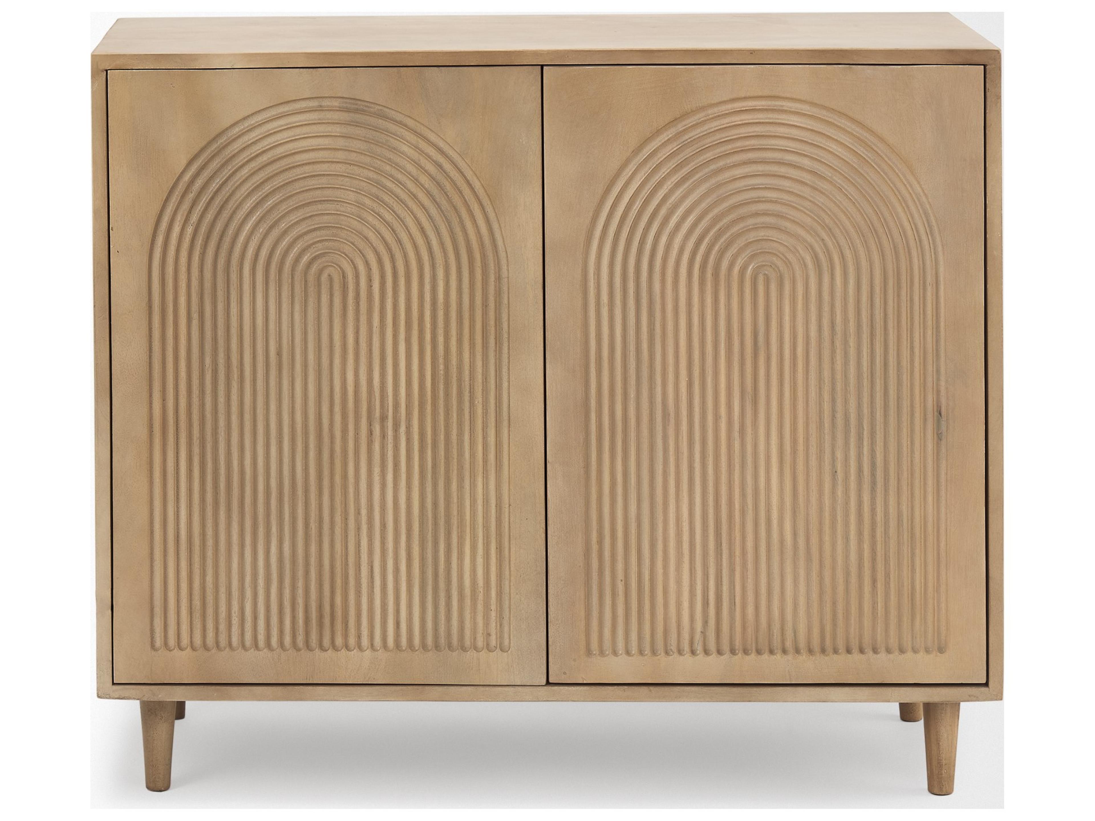 Mercana Tucker Light Brown Wood w/ Carved Arch Pattern 2 Door Accent Cabinet