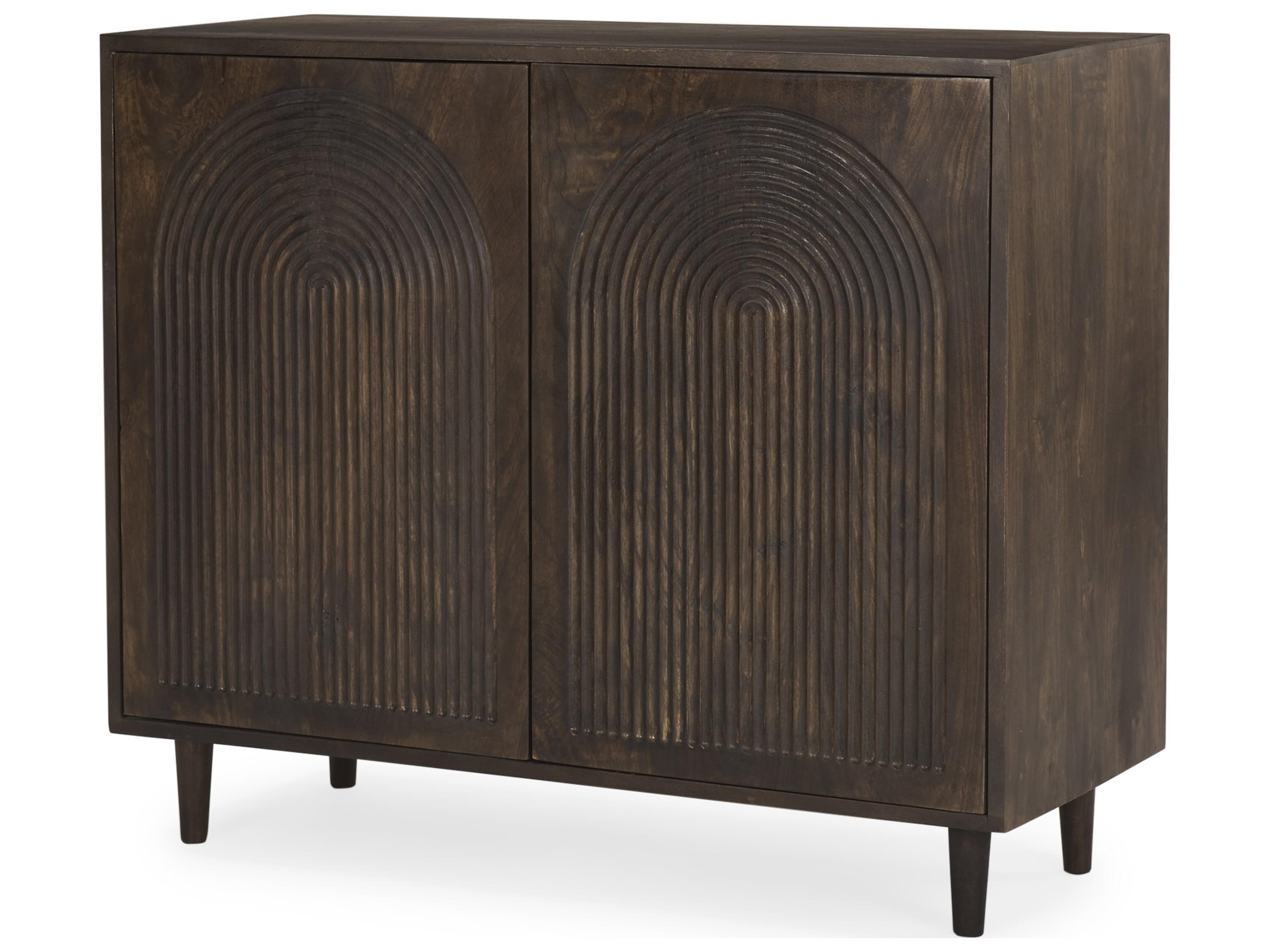 Tucker Dark Brown Wood w/ Carved Arch Pattern 2 Door Cabinet