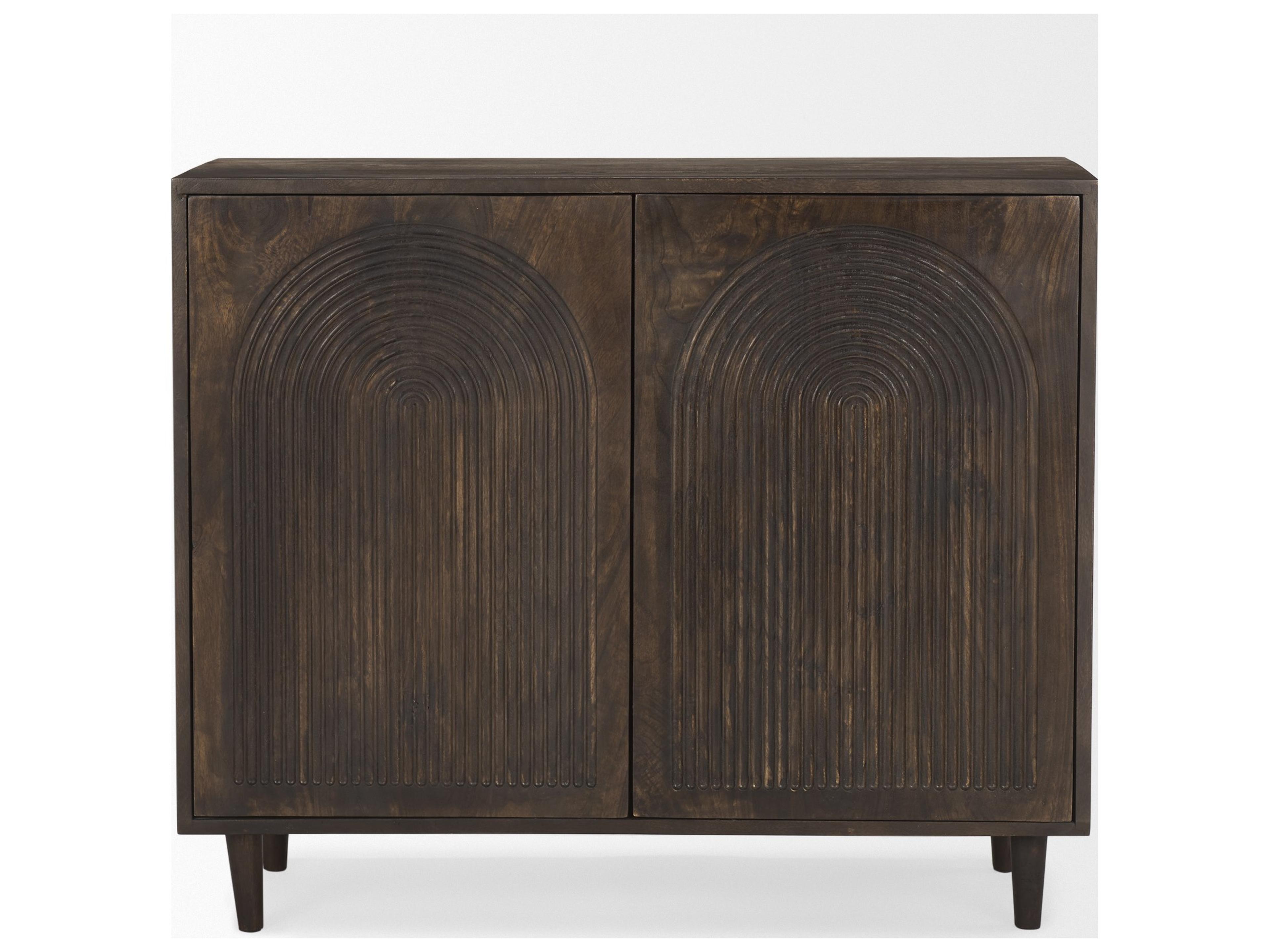 Mercana Tucker Dark Brown Wood w/ Carved Arch Pattern 2 Door Cabinet