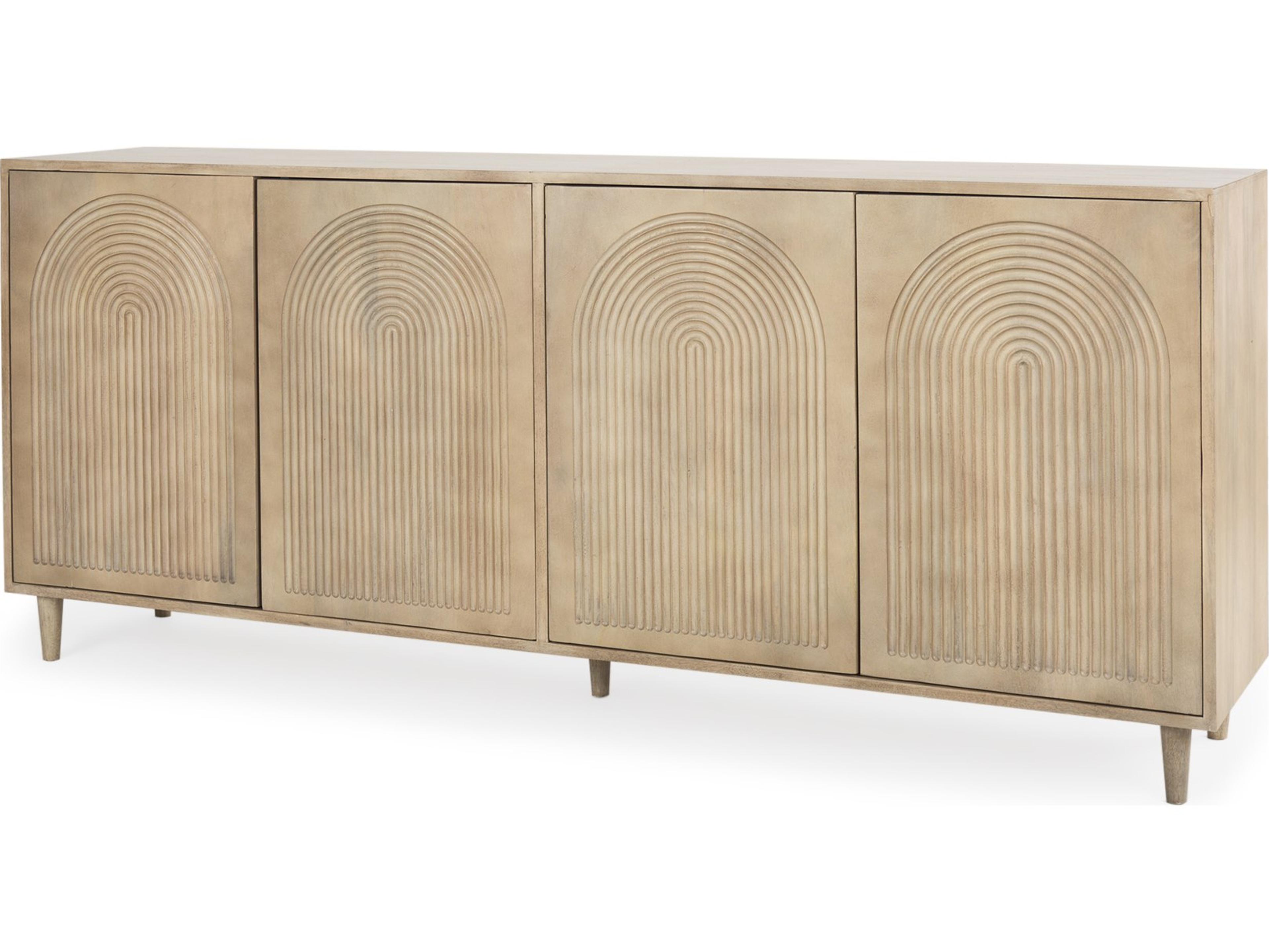 Tucker Light Brown Wood w/ Carved Arch Pattern 4 Door Sideboard
