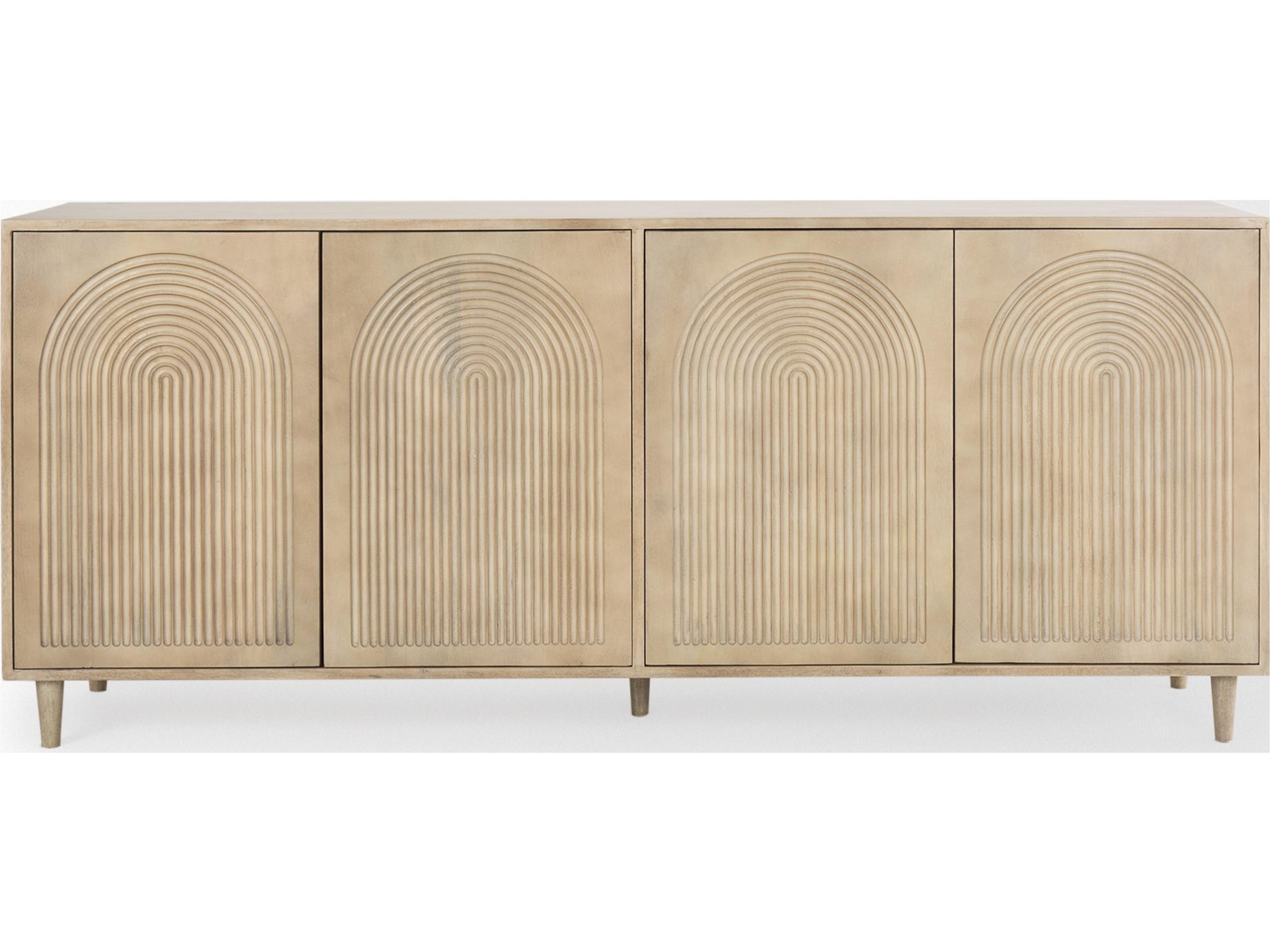 Mercana Tucker Light Brown Wood w/ Carved Arch Pattern 4 Door Sideboard