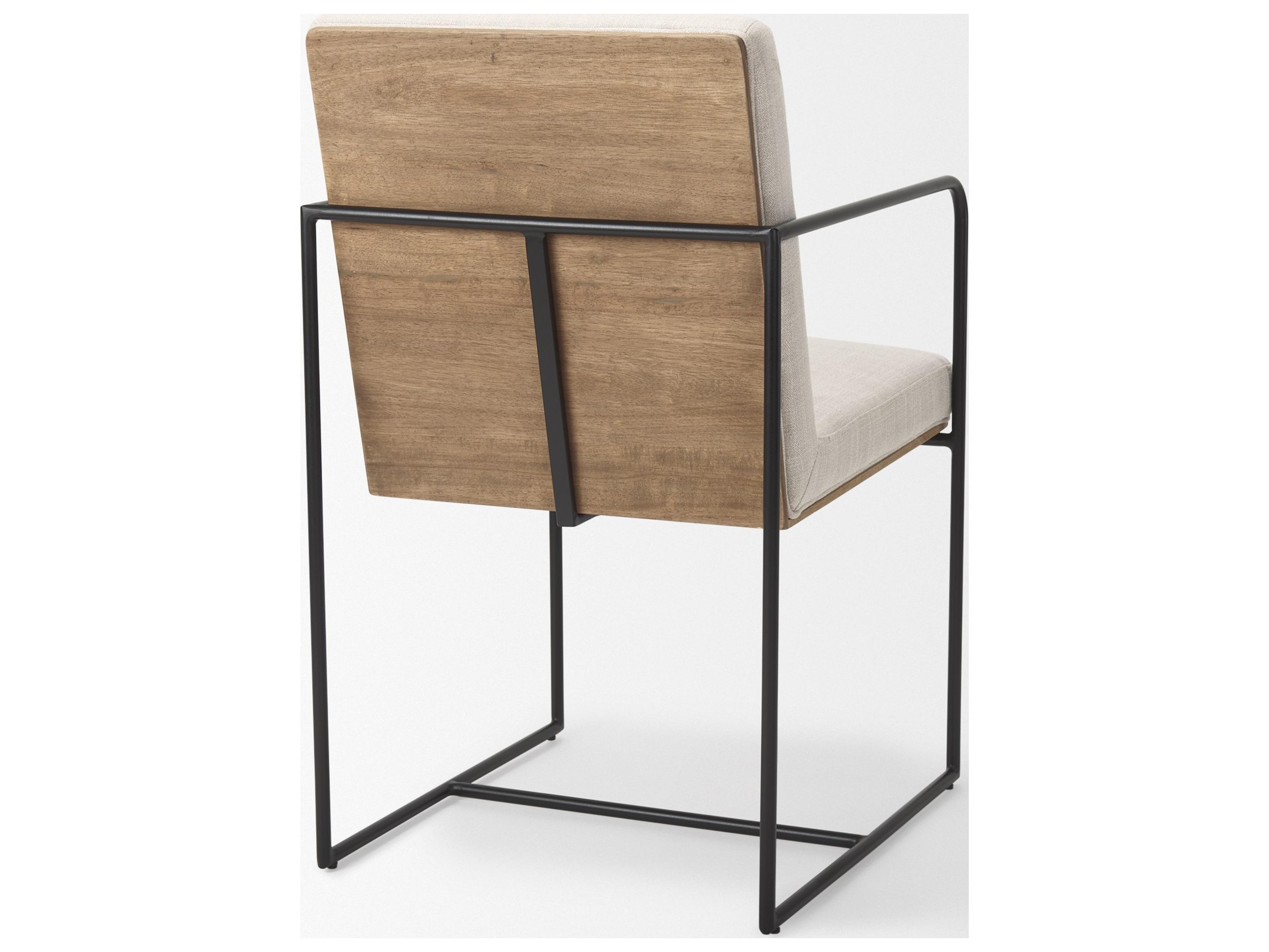 Mercana Stamford Beige Upholstered Seat w/ Wood Back, Black Metal Frame Dining Chair w/ Arms