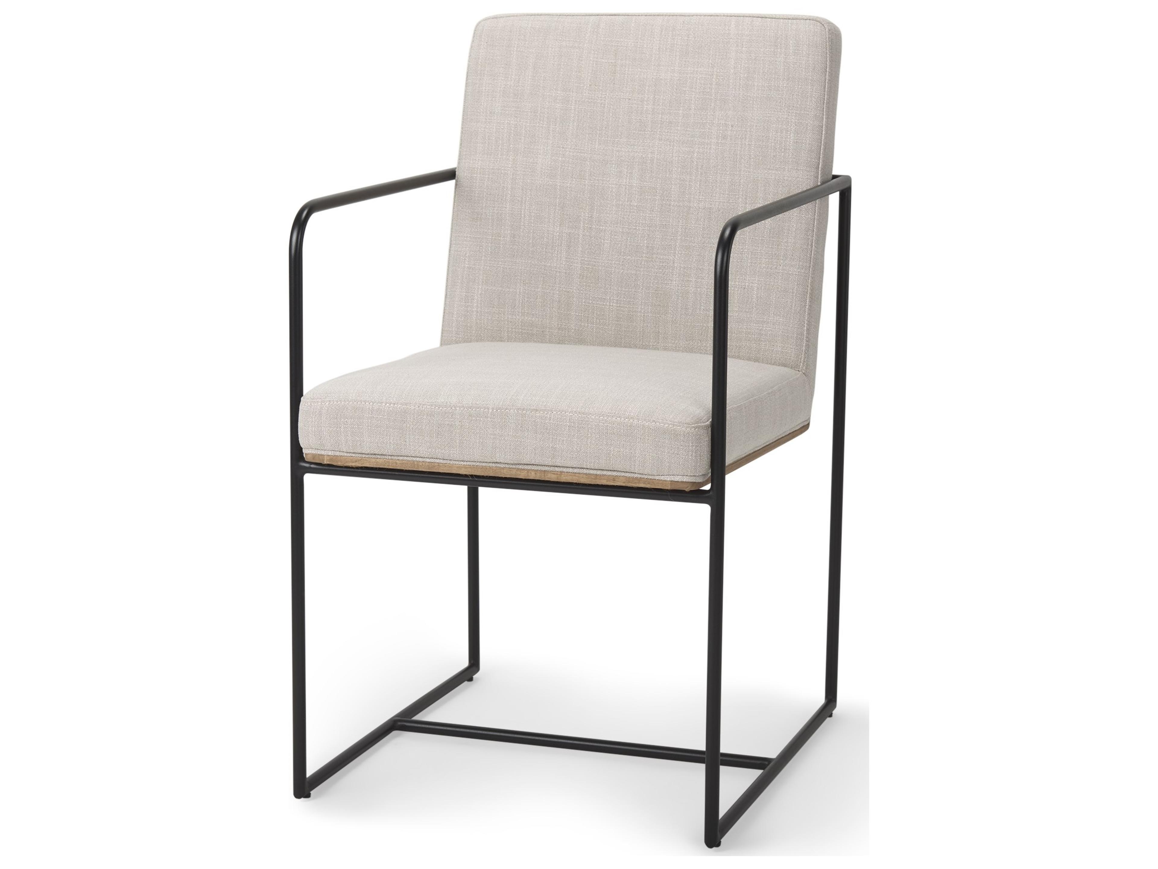 Stamford Beige Upholstered Seat w/ Wood Back, Black Metal Frame Dining Chair w/ Arms