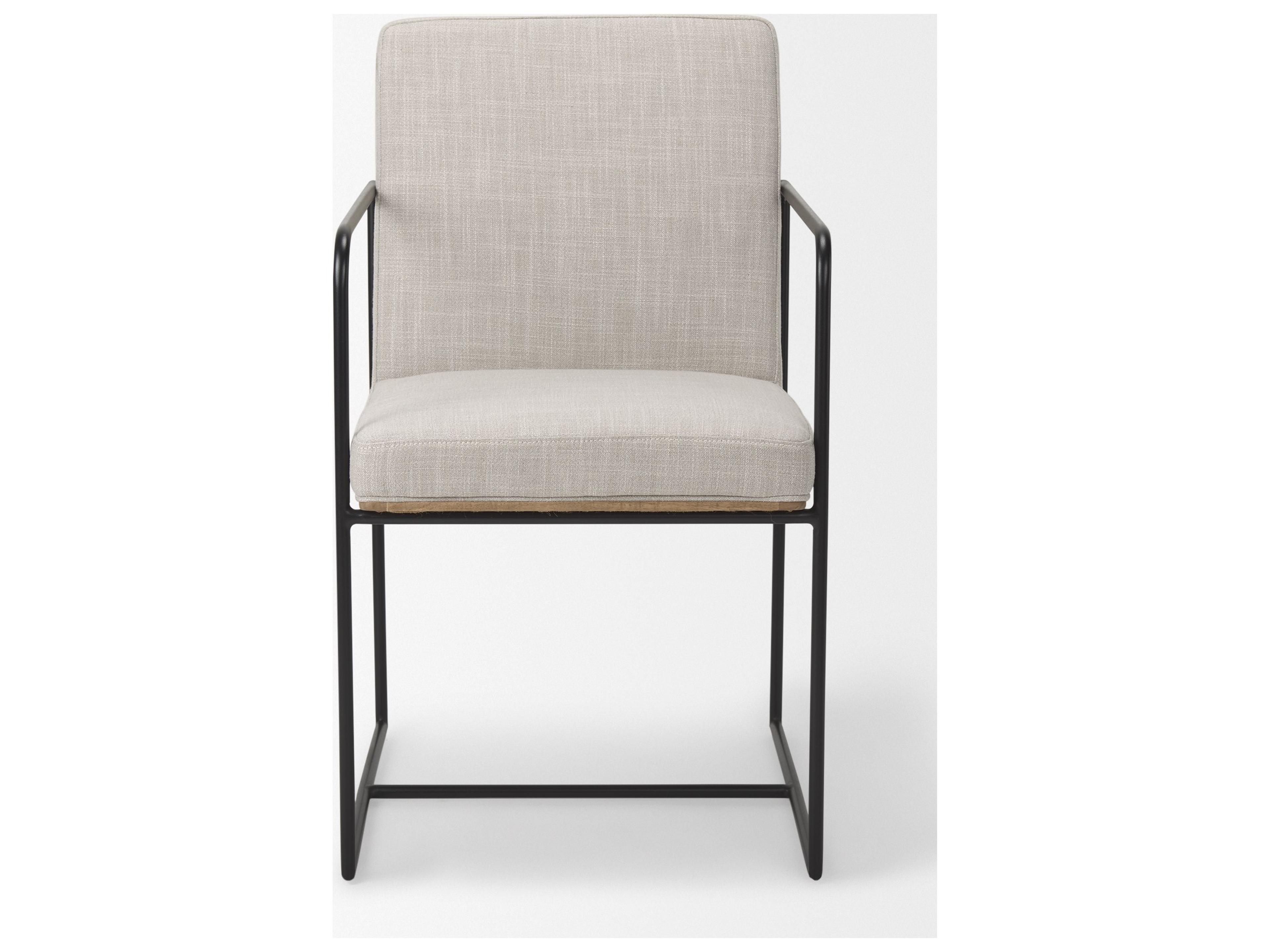Mercana Stamford Beige Upholstered Seat w/ Wood Back, Black Metal Frame Dining Chair w/ Arms