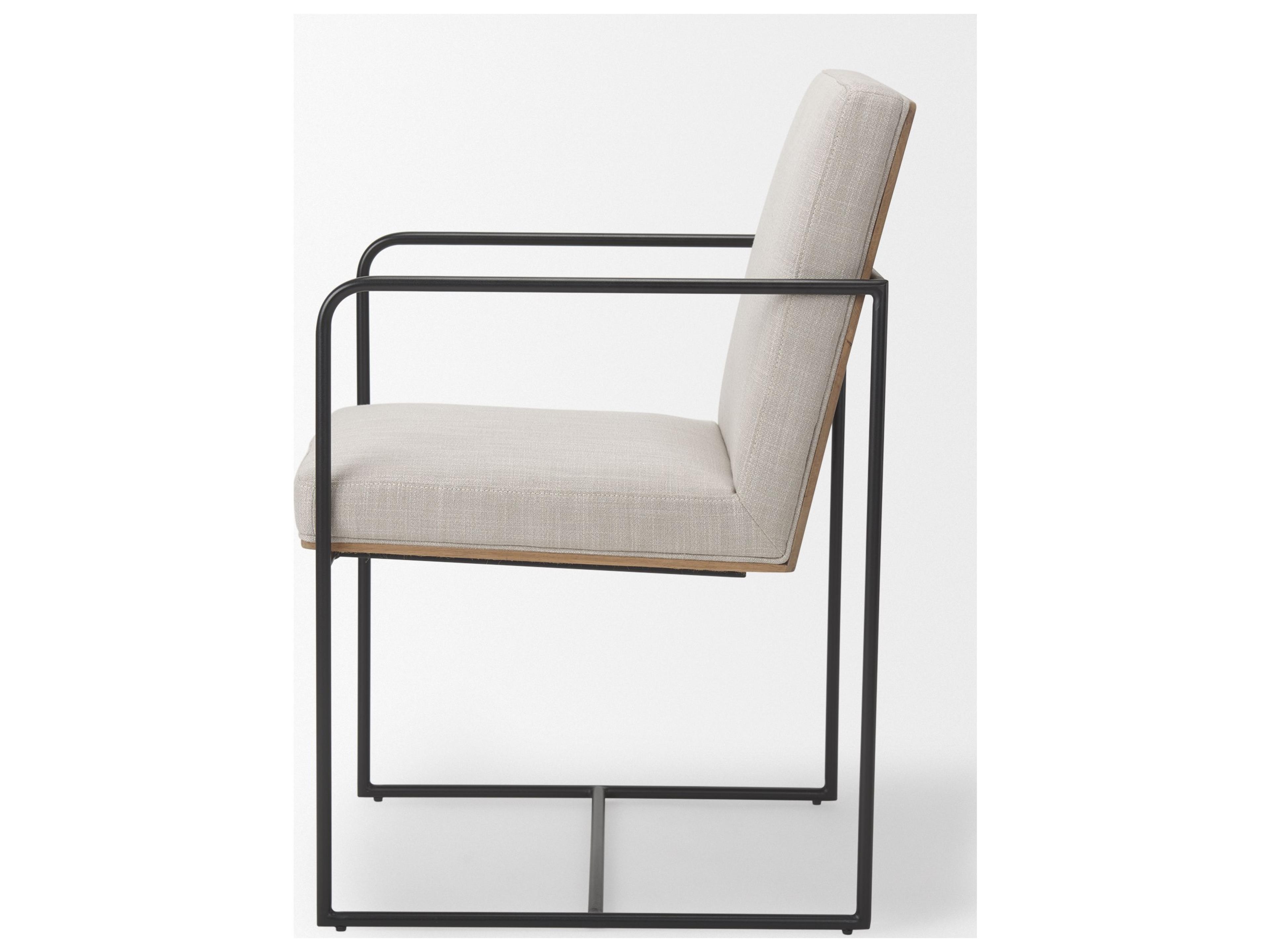 Mercana Stamford Beige Upholstered Seat w/ Wood Back, Black Metal Frame Dining Chair w/ Arms
