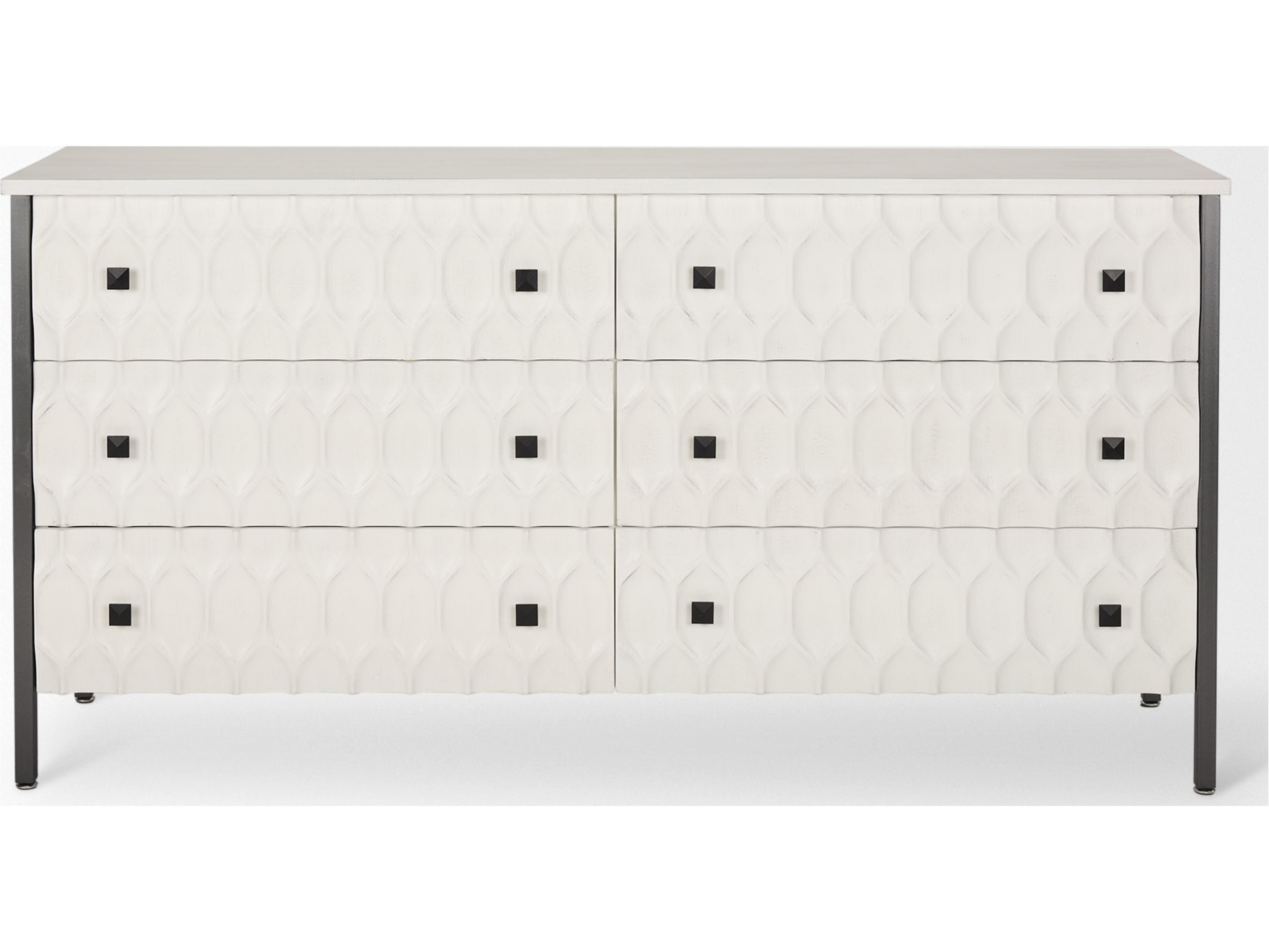 Mercana Savannah White Fir Veneer w/ Gray Metal 6-Drawer Sideboard