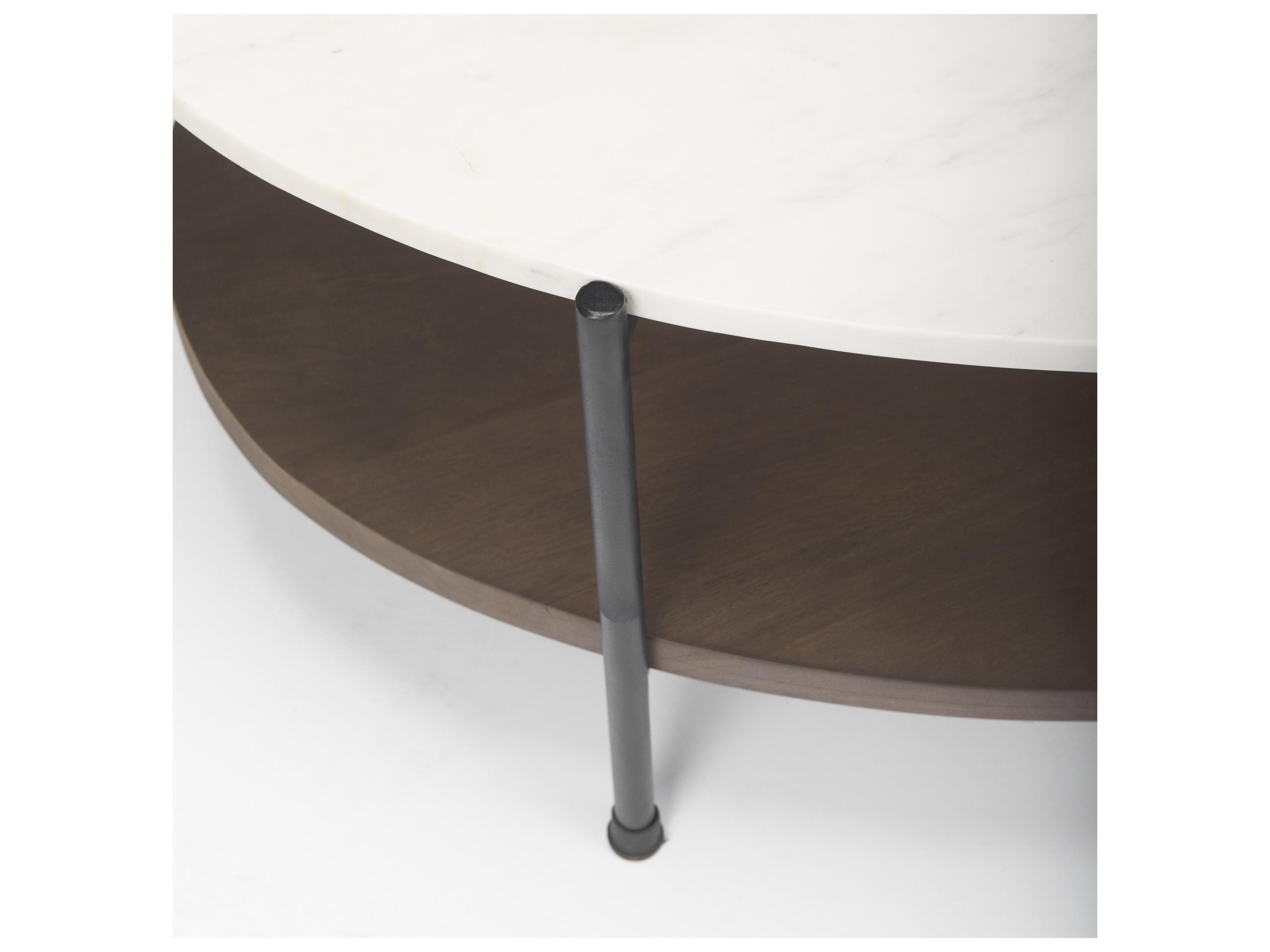 Mercana Larkin White Marble Top w/ Dark Brown Wood Shelf Oval Coffee Table