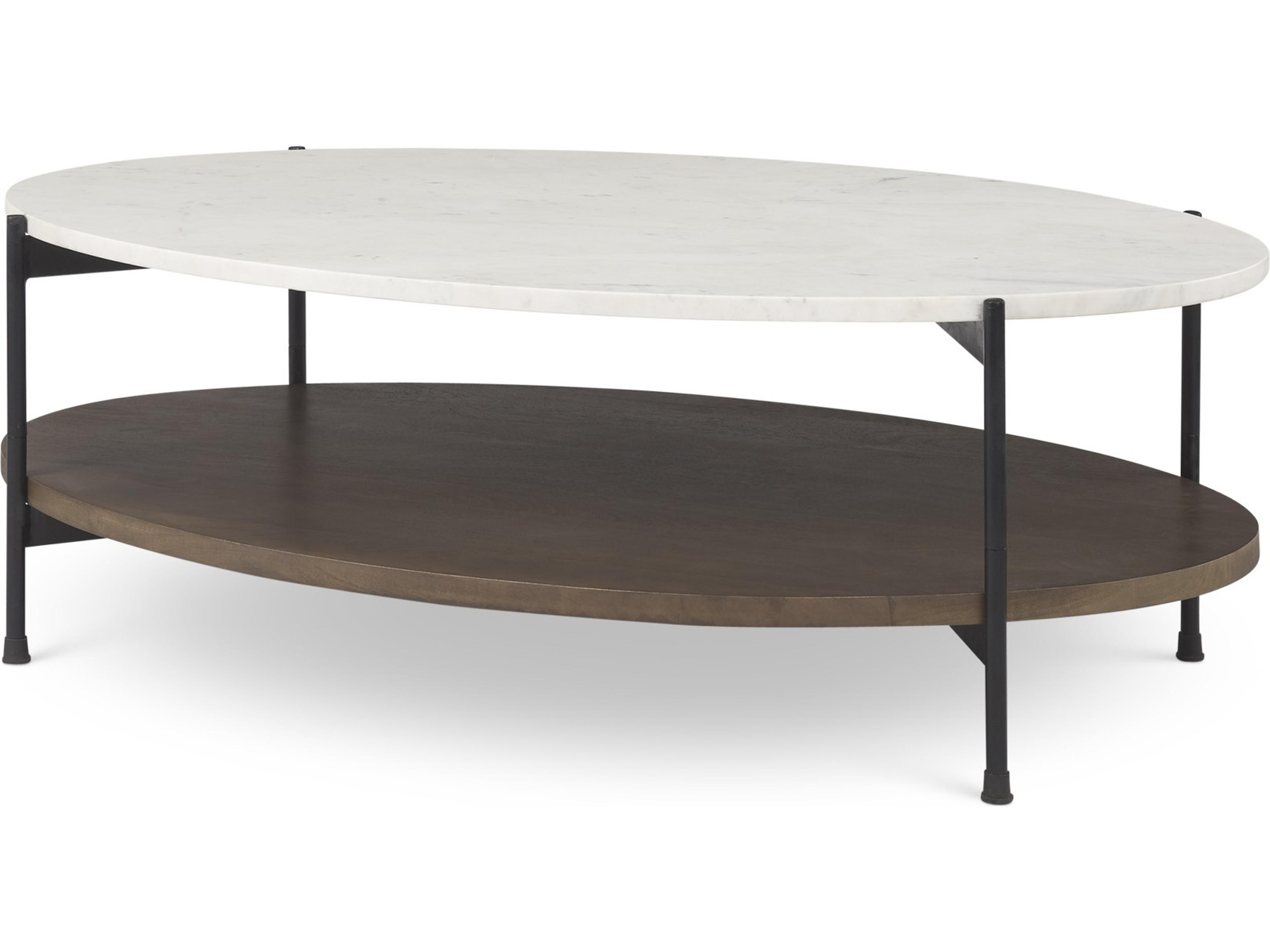 Larkin White Marble Top w/ Dark Brown Wood Shelf Oval Coffee Table