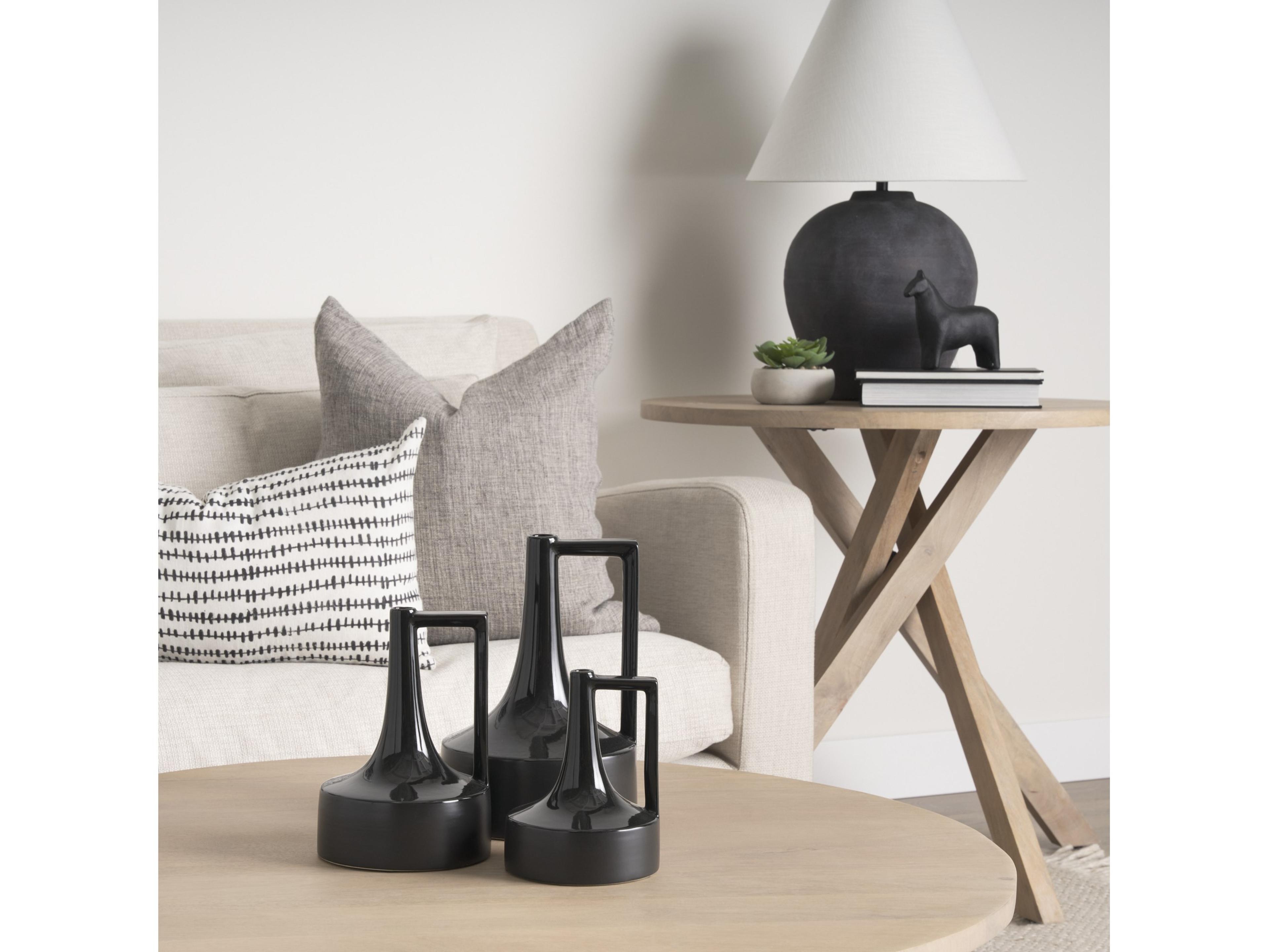 Mercana Burton 11.6H Medium Glossy and Matte Black Ceramic Jug Vase