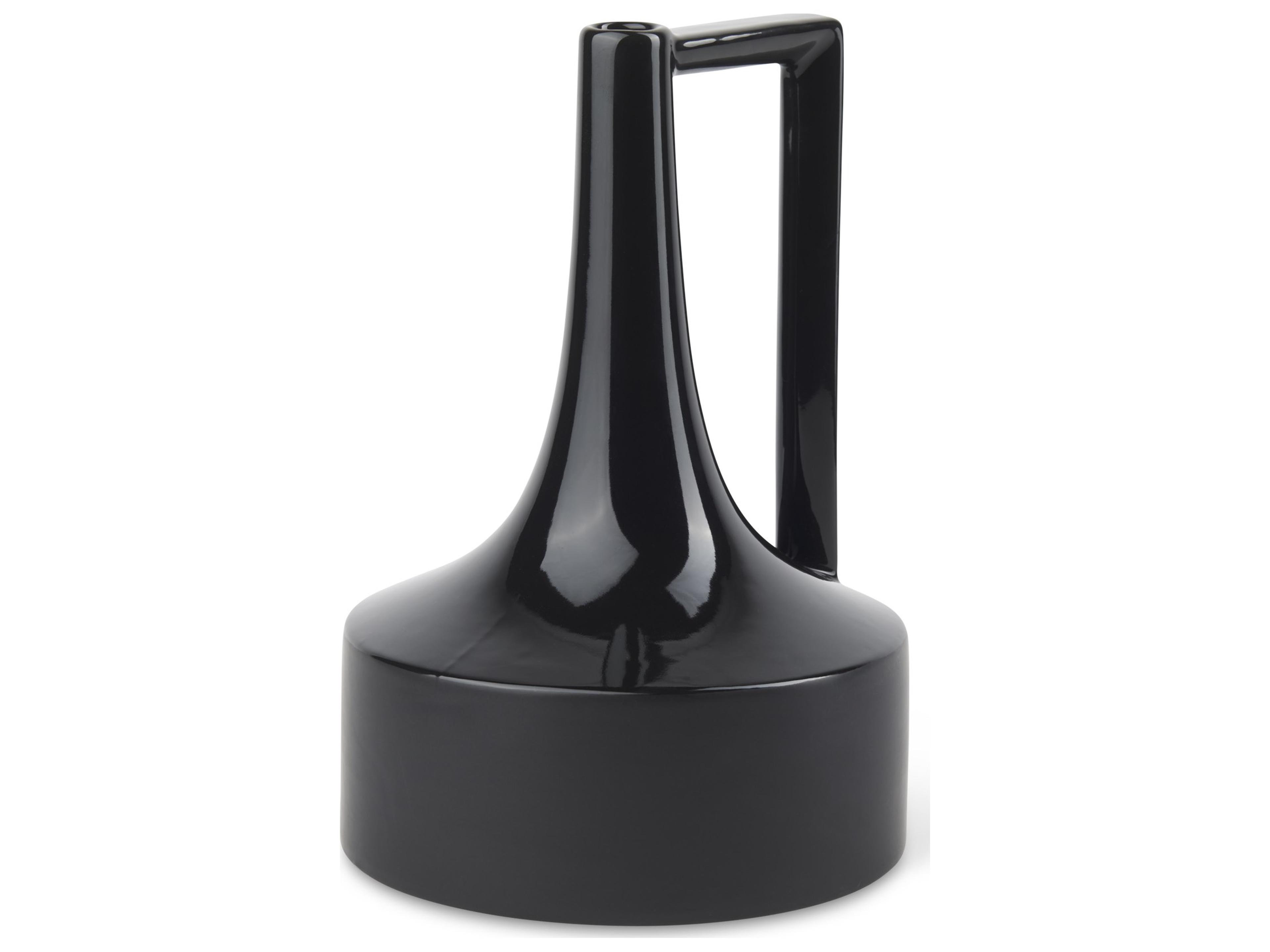Burton 13.1H Large Glossy and Matte Black Ceramic Jug Vase