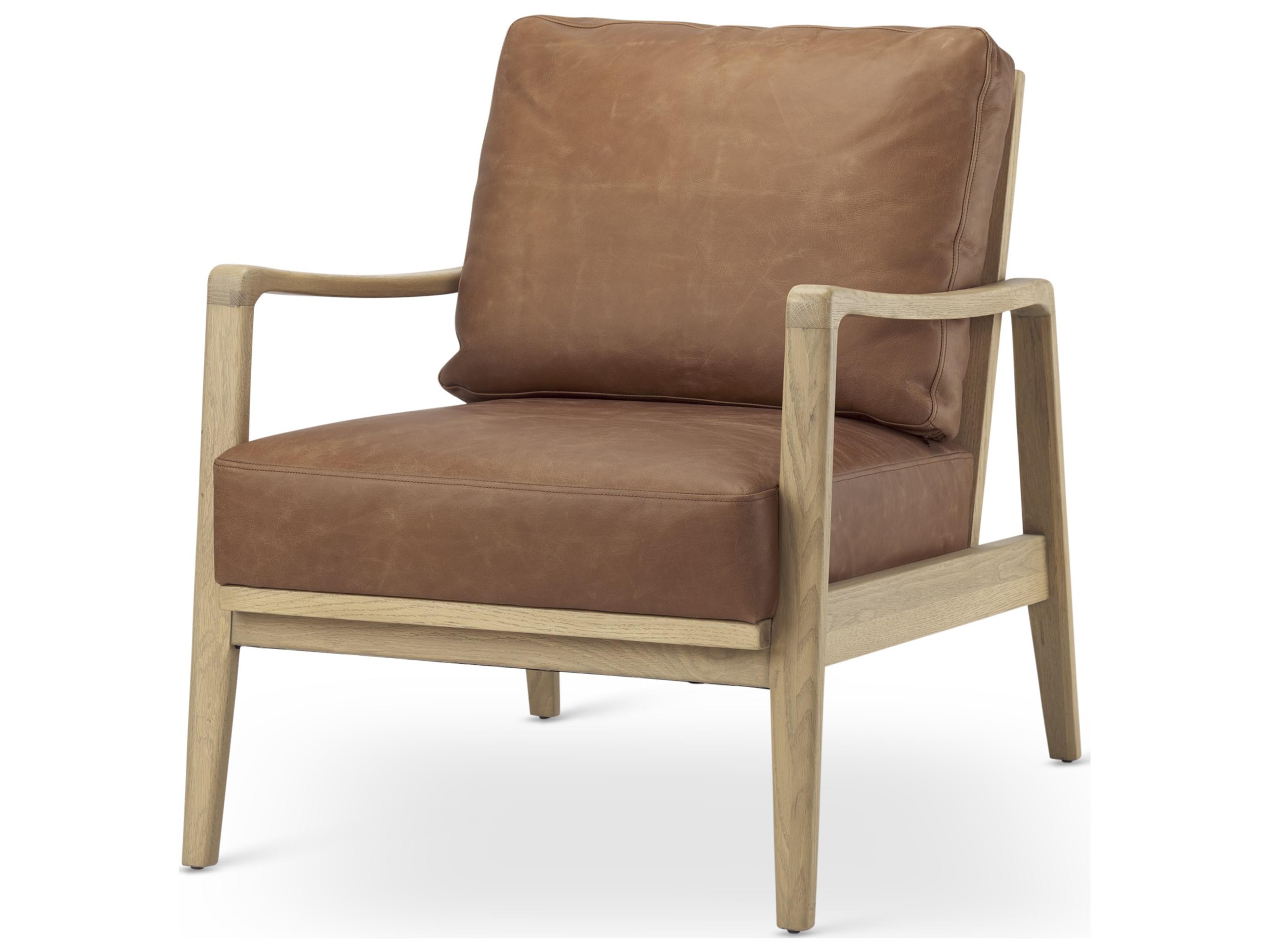 Raeleigh 28.0L x 34.1W x 34.4H Cognac Leather W/ Light Brown Wood Frame Accent Chair