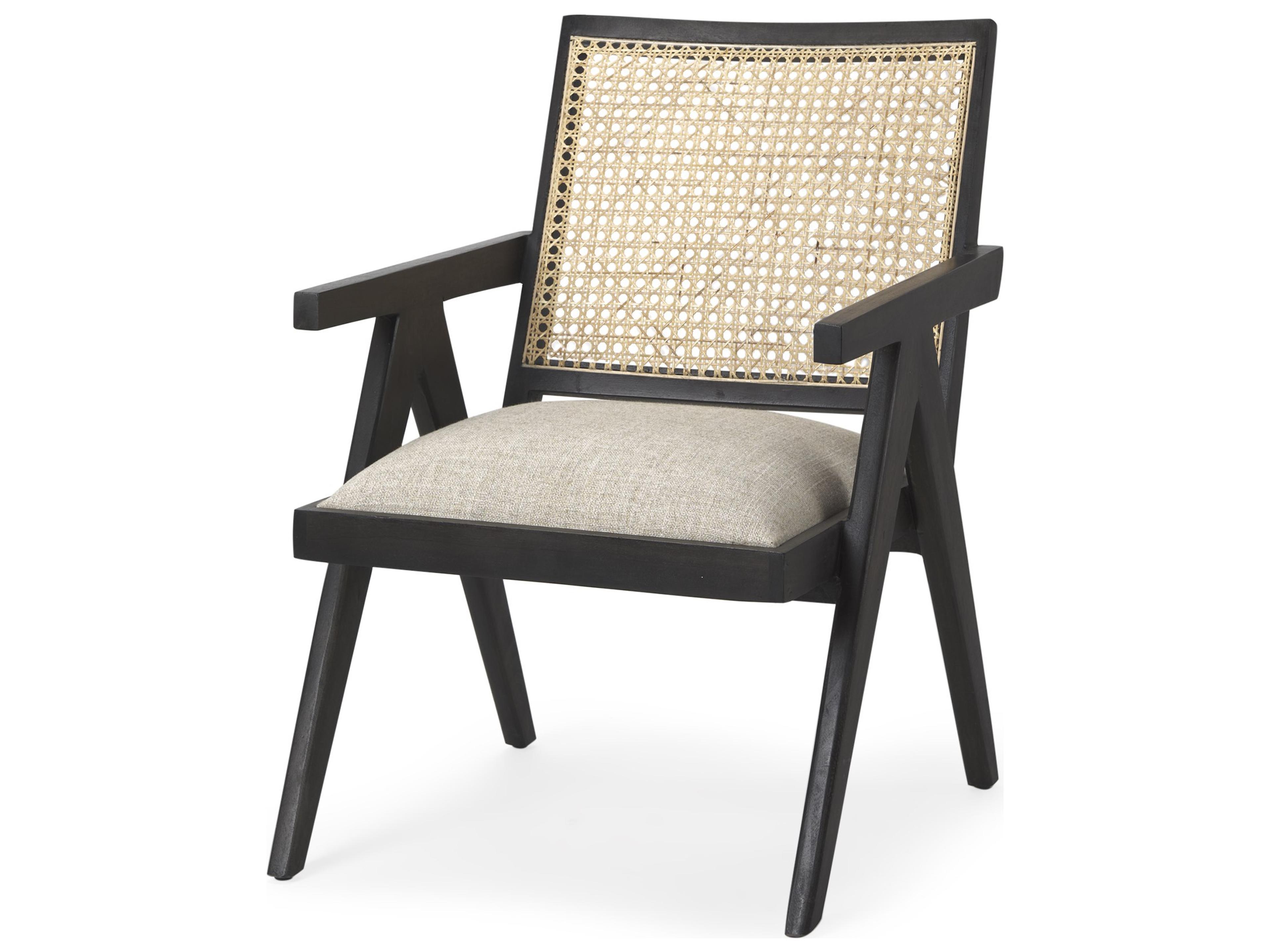 Donna Black Wood Cane-Back w/ Beige Upholstered Seat Dining Chair