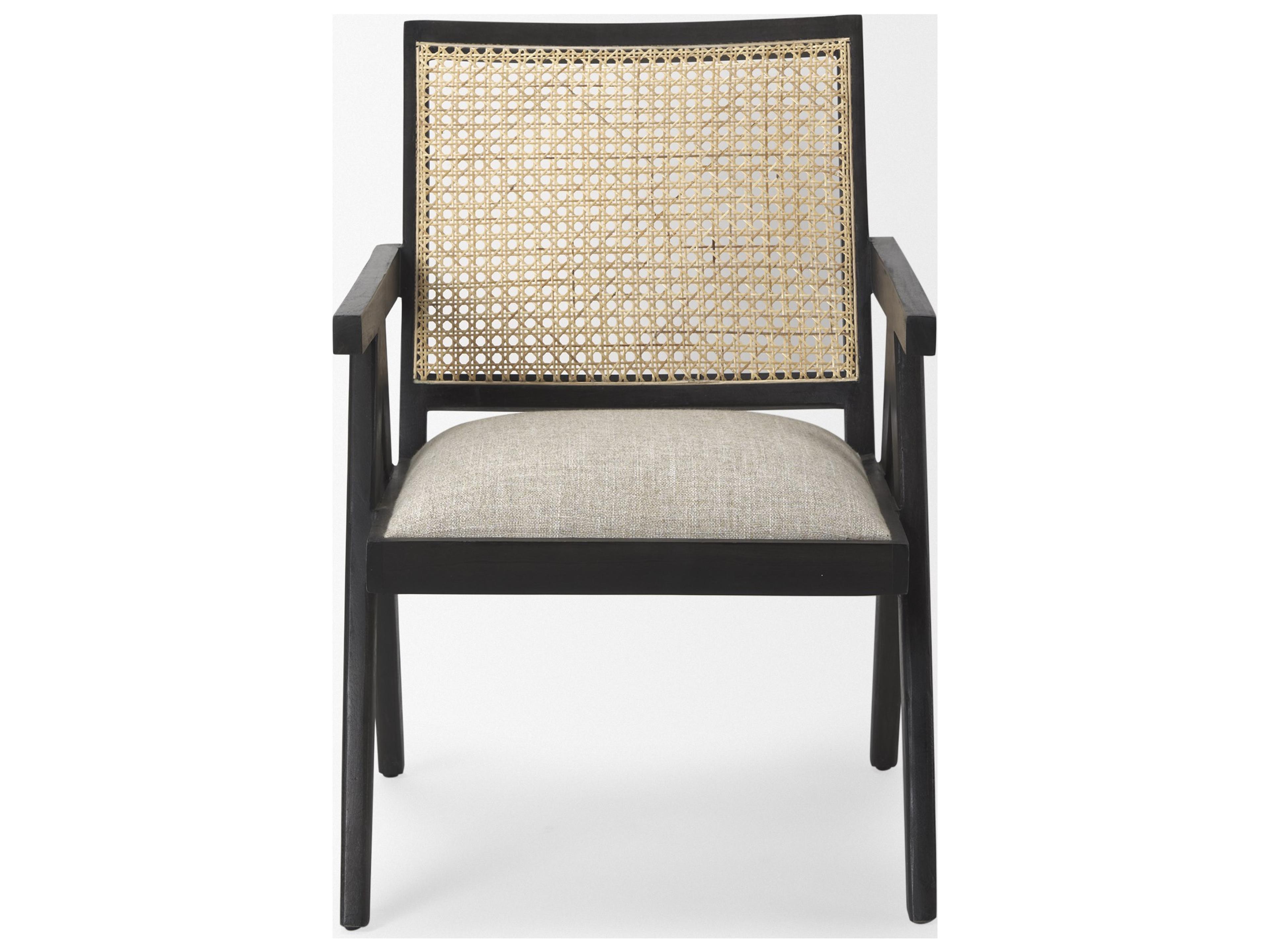 Mercana Donna Black Wood Cane-Back w/ Beige Upholstered Seat Dining Chair