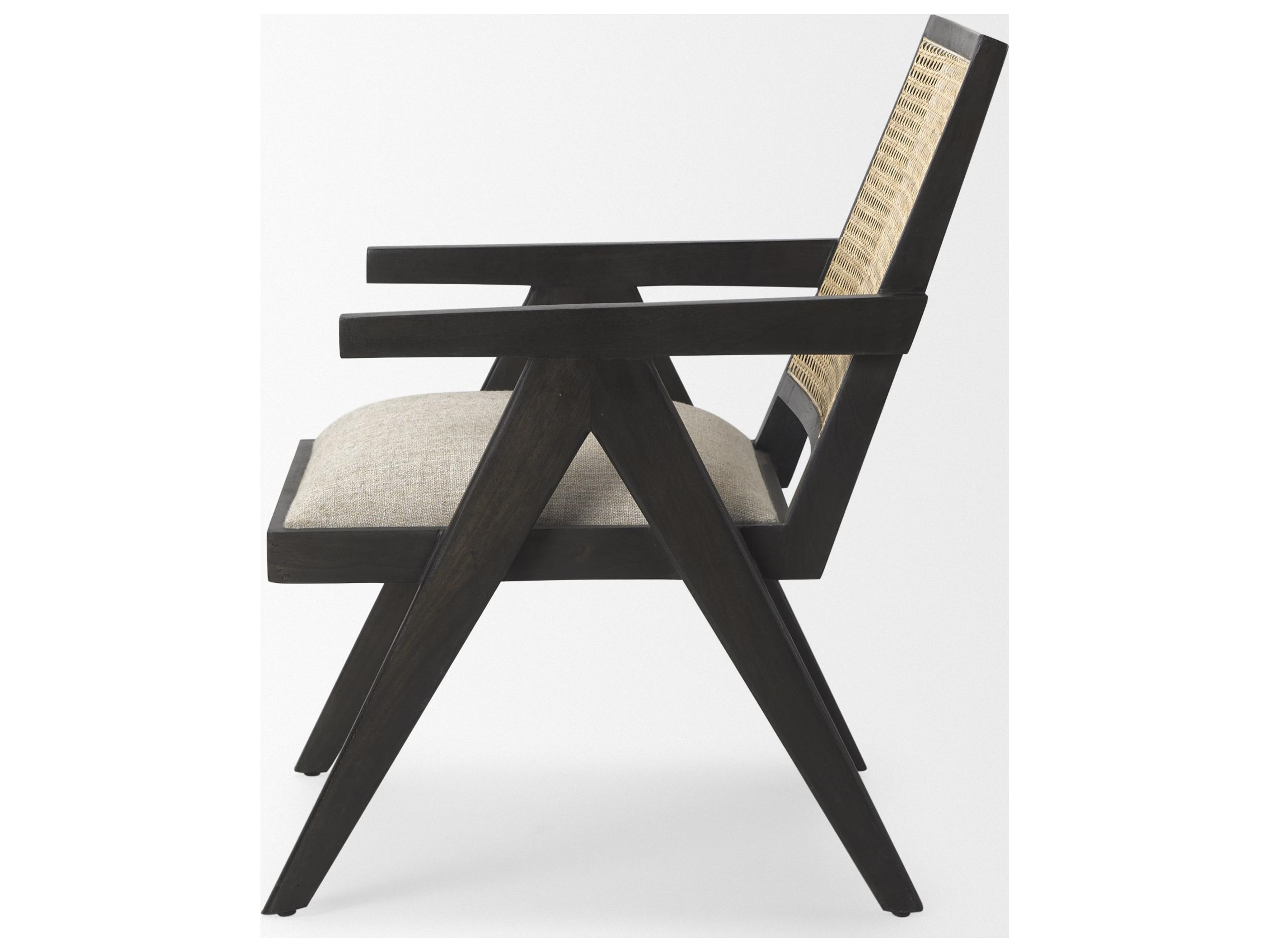 Mercana Donna Black Wood Cane-Back w/ Beige Upholstered Seat Dining Chair