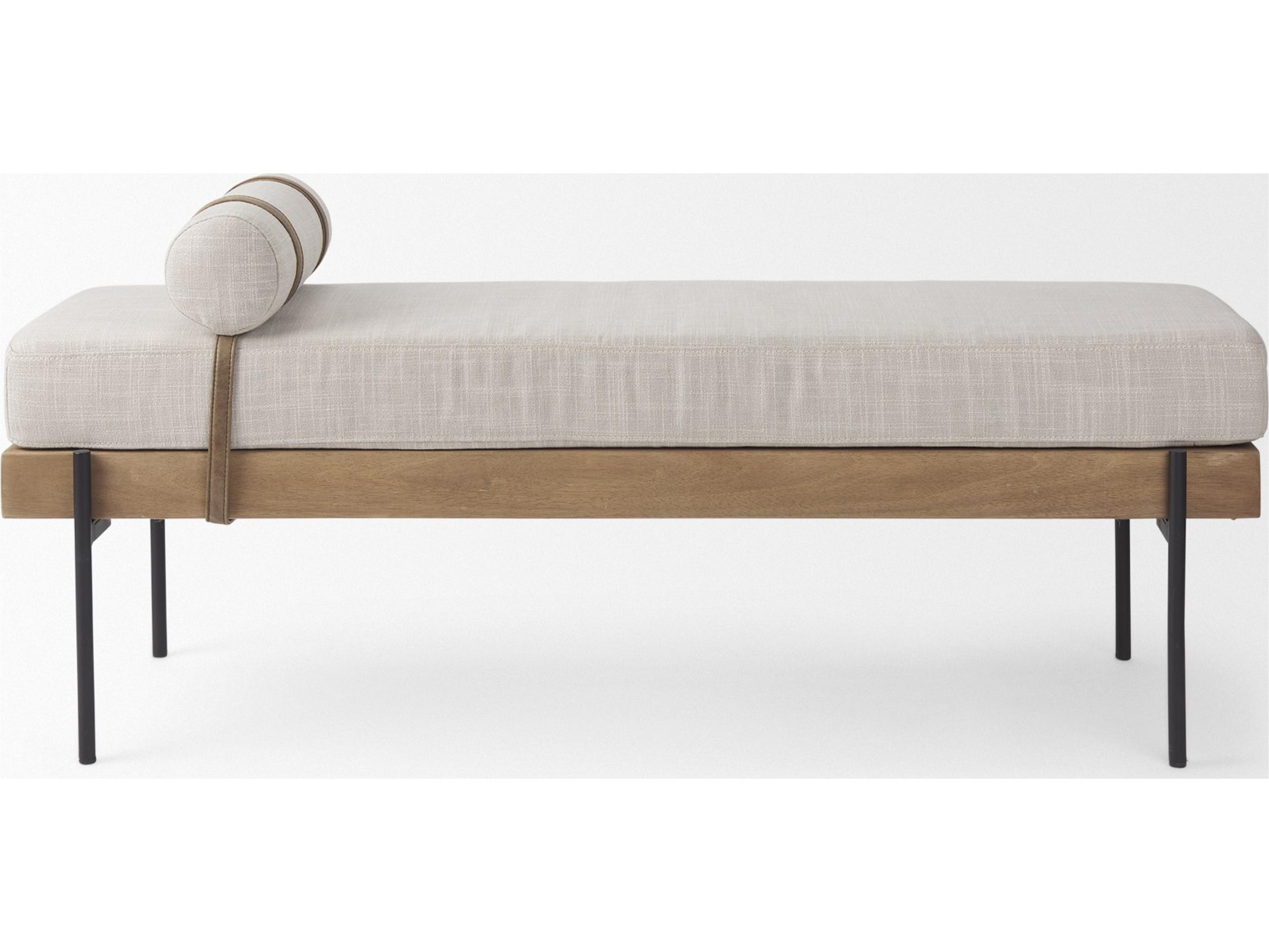 Mercana Colburne Cream Fabric w/Brown Wood Bench