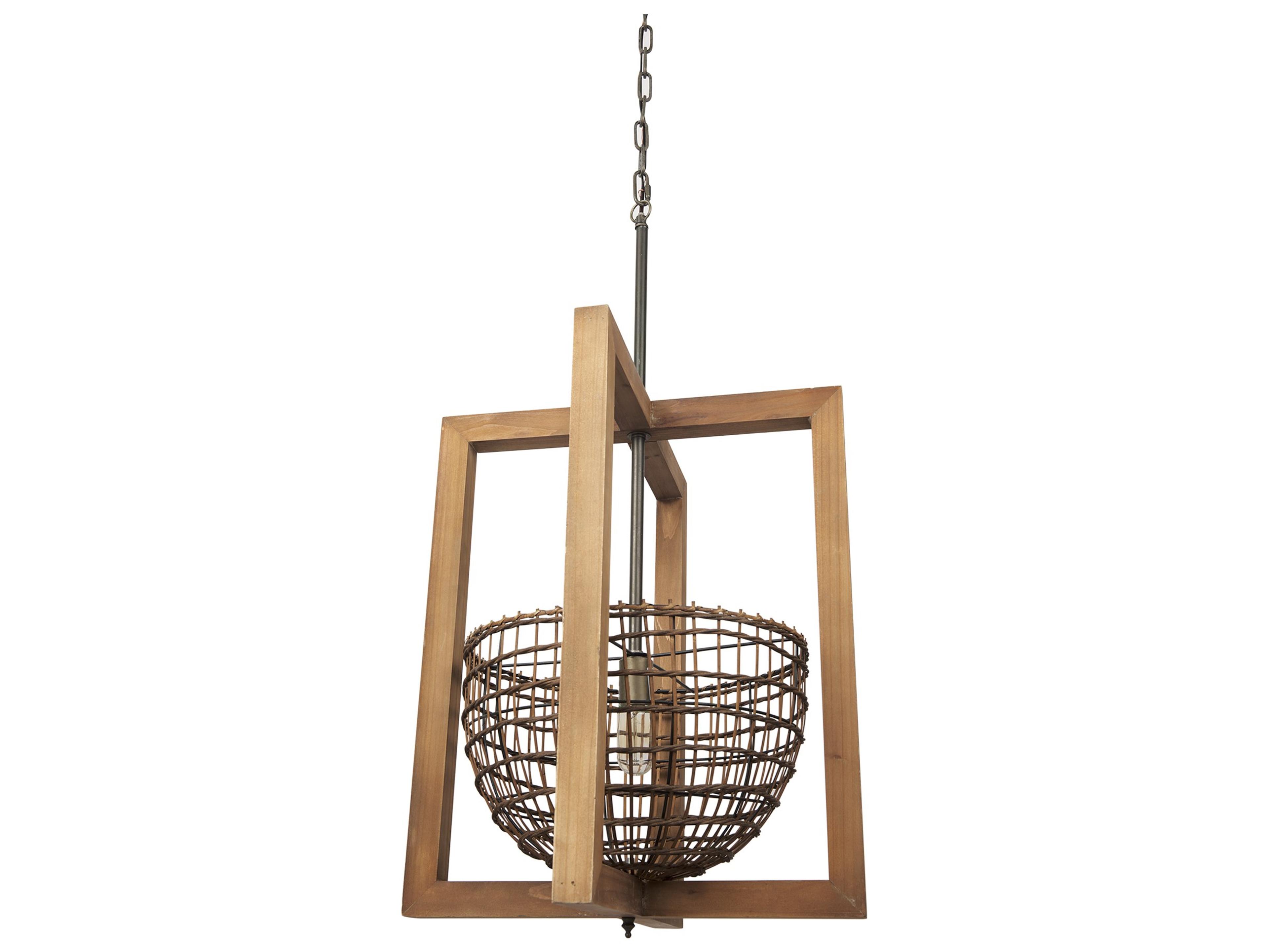Kiley Warm Wood Basket Lantern Pendant Light