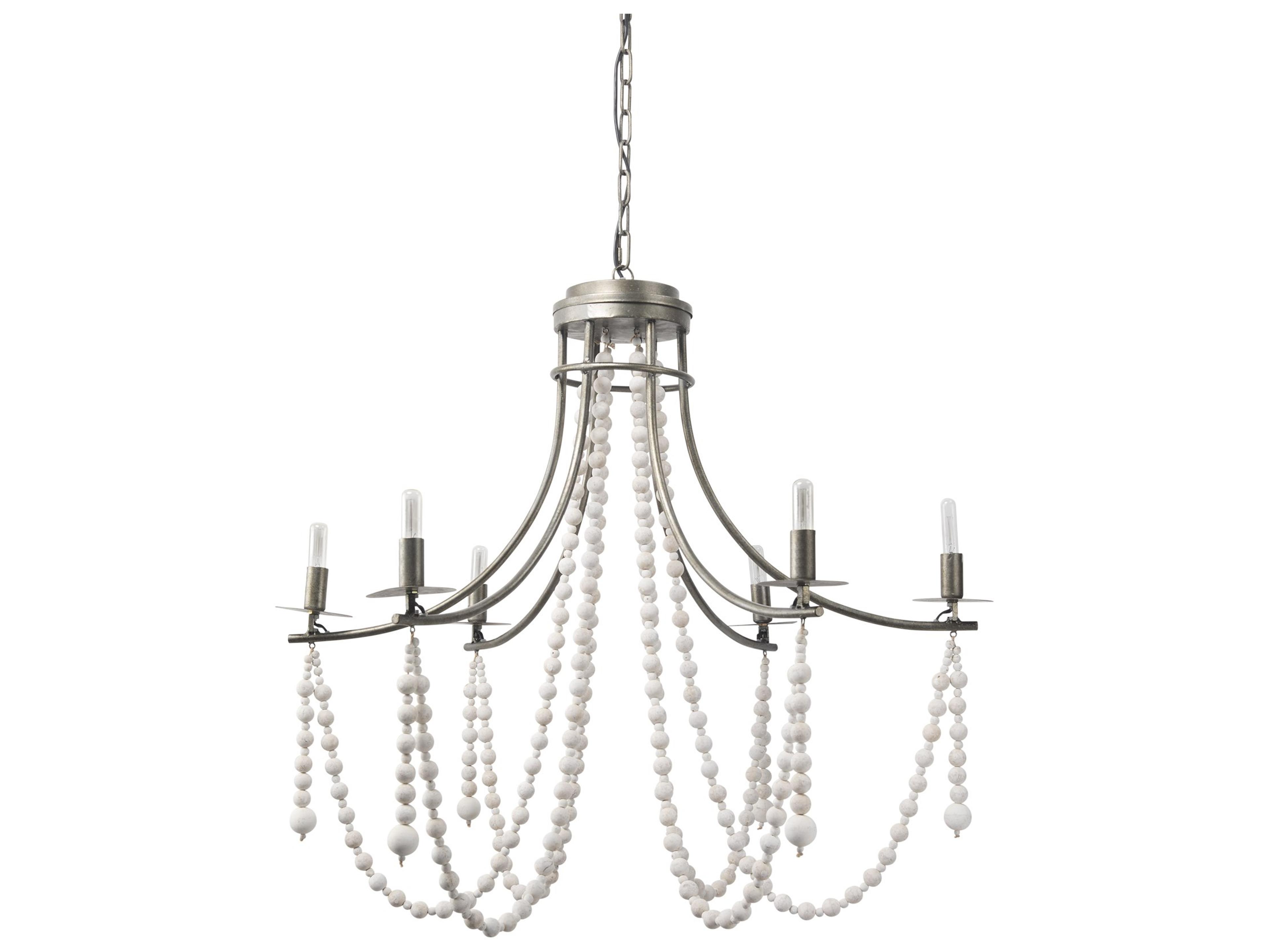 Selma White Wood Bead and Metal Chandelier