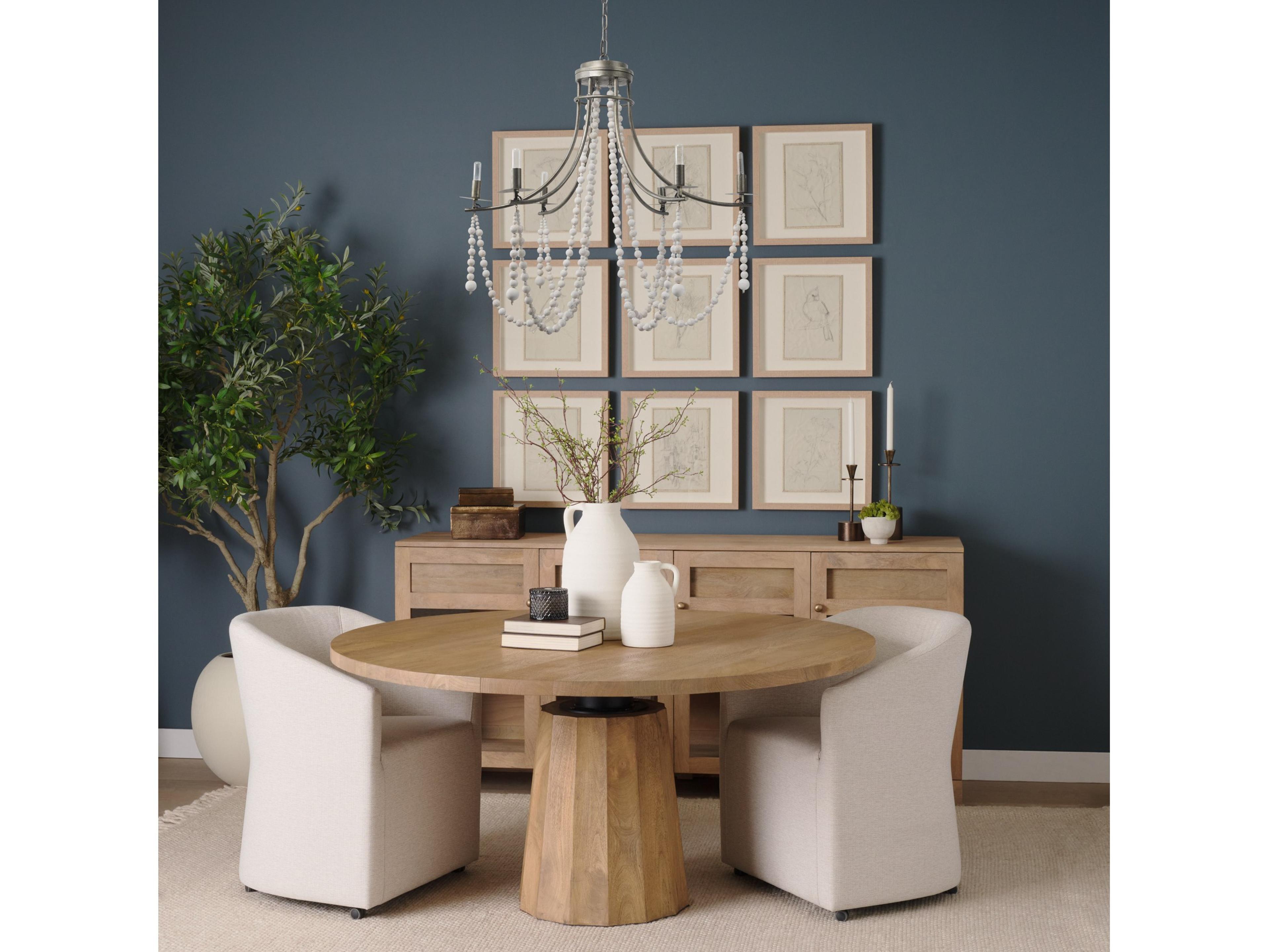 Mercana Selma White Wood Bead and Metal Chandelier