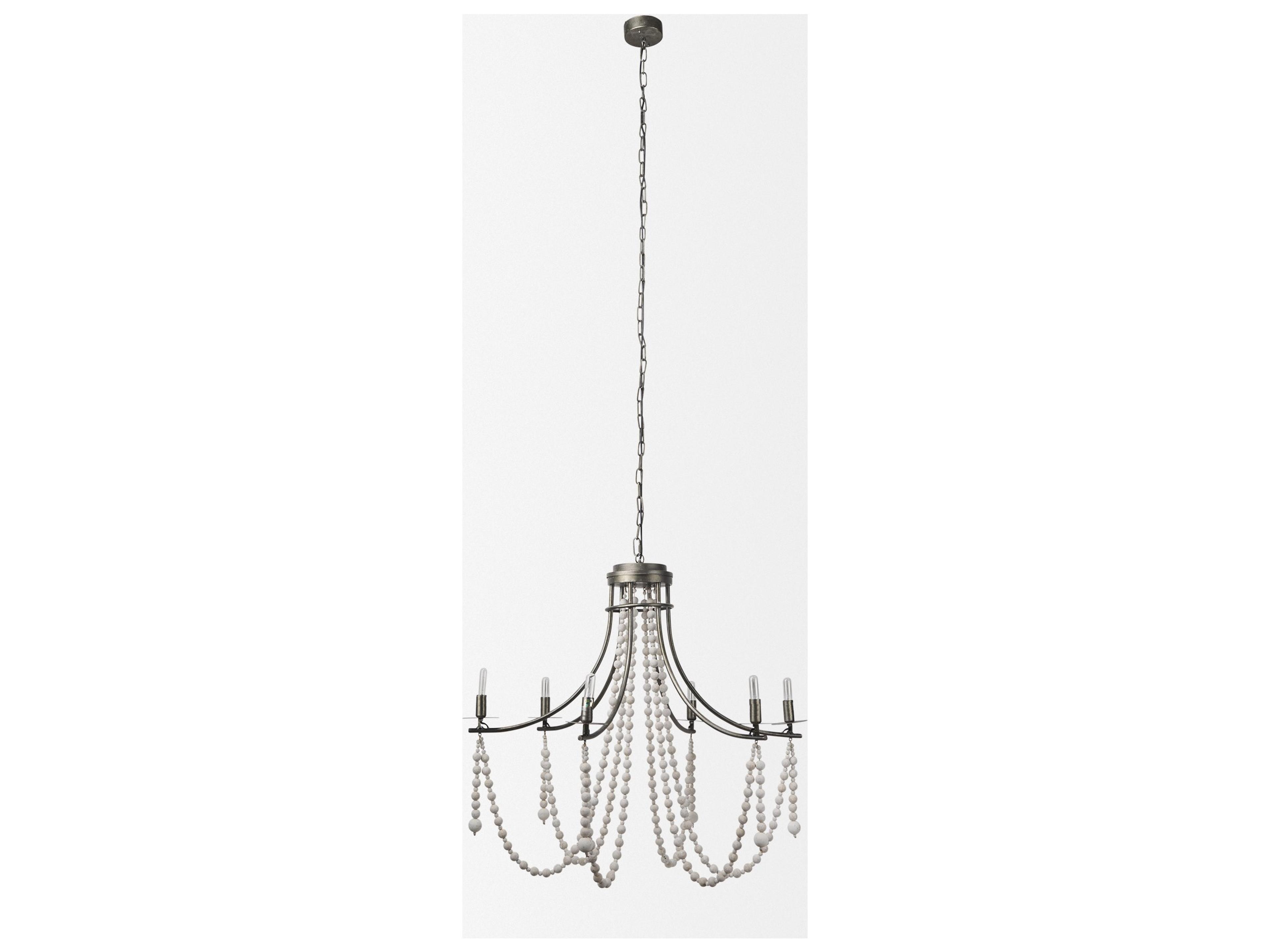 Mercana Selma White Wood Bead and Metal Chandelier