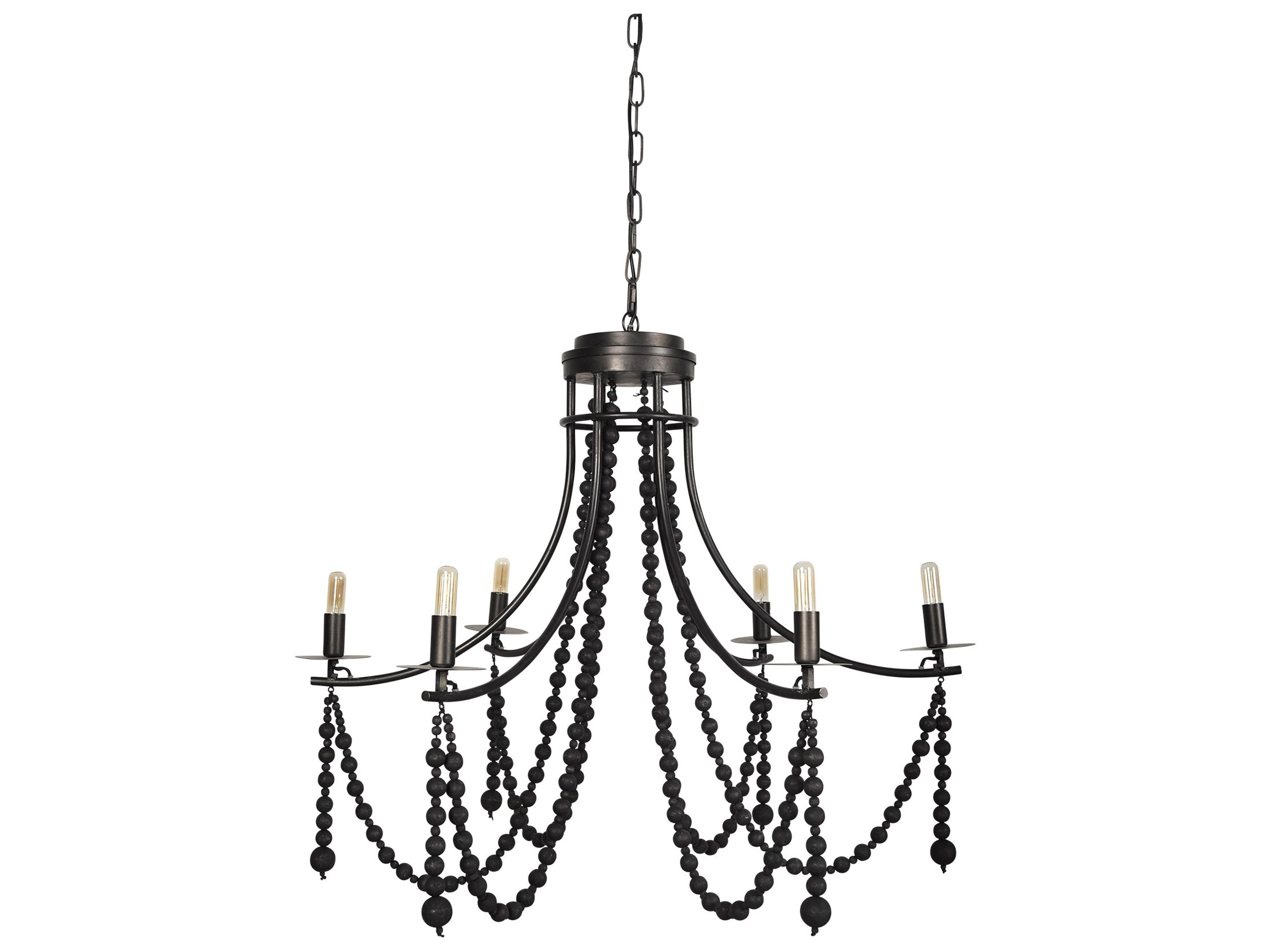 Selma Black Wood Bead and Metal Chandelier