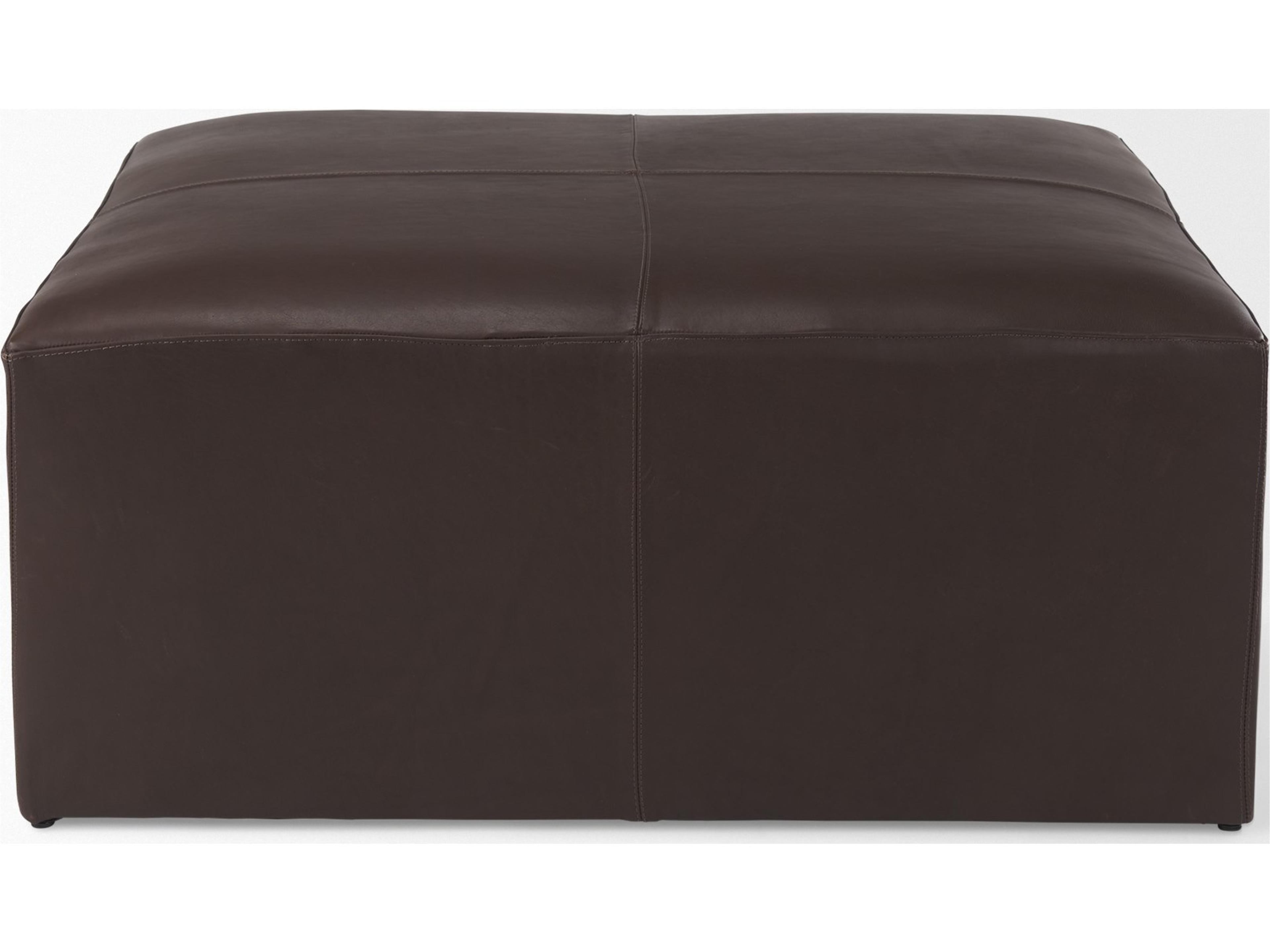 Mercana Minara 36L x 36W x 16H Square Dark Brown Leather Wrapped Ottoman