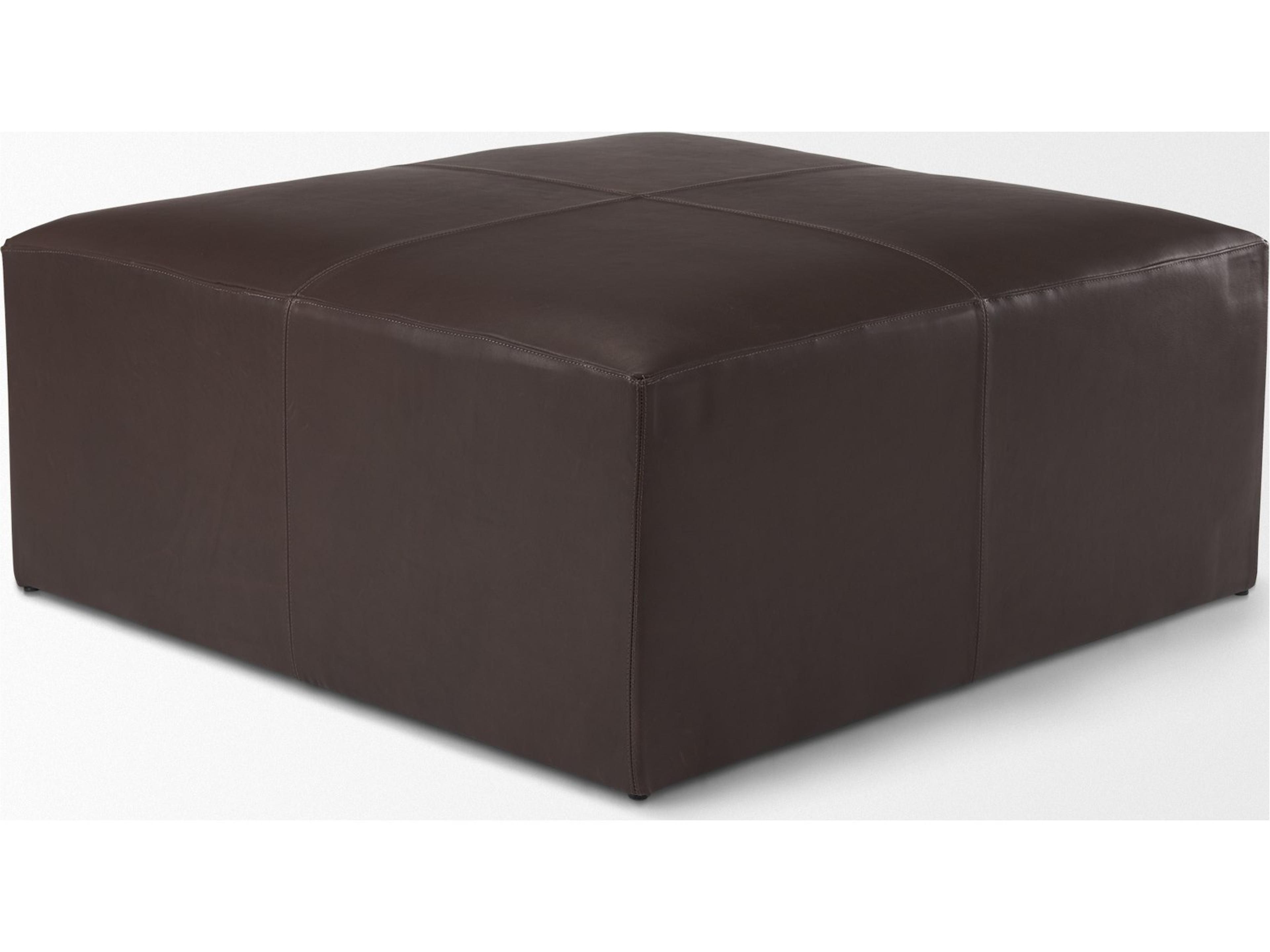 Mercana Minara 36L x 36W x 16H Square Dark Brown Leather Wrapped Ottoman