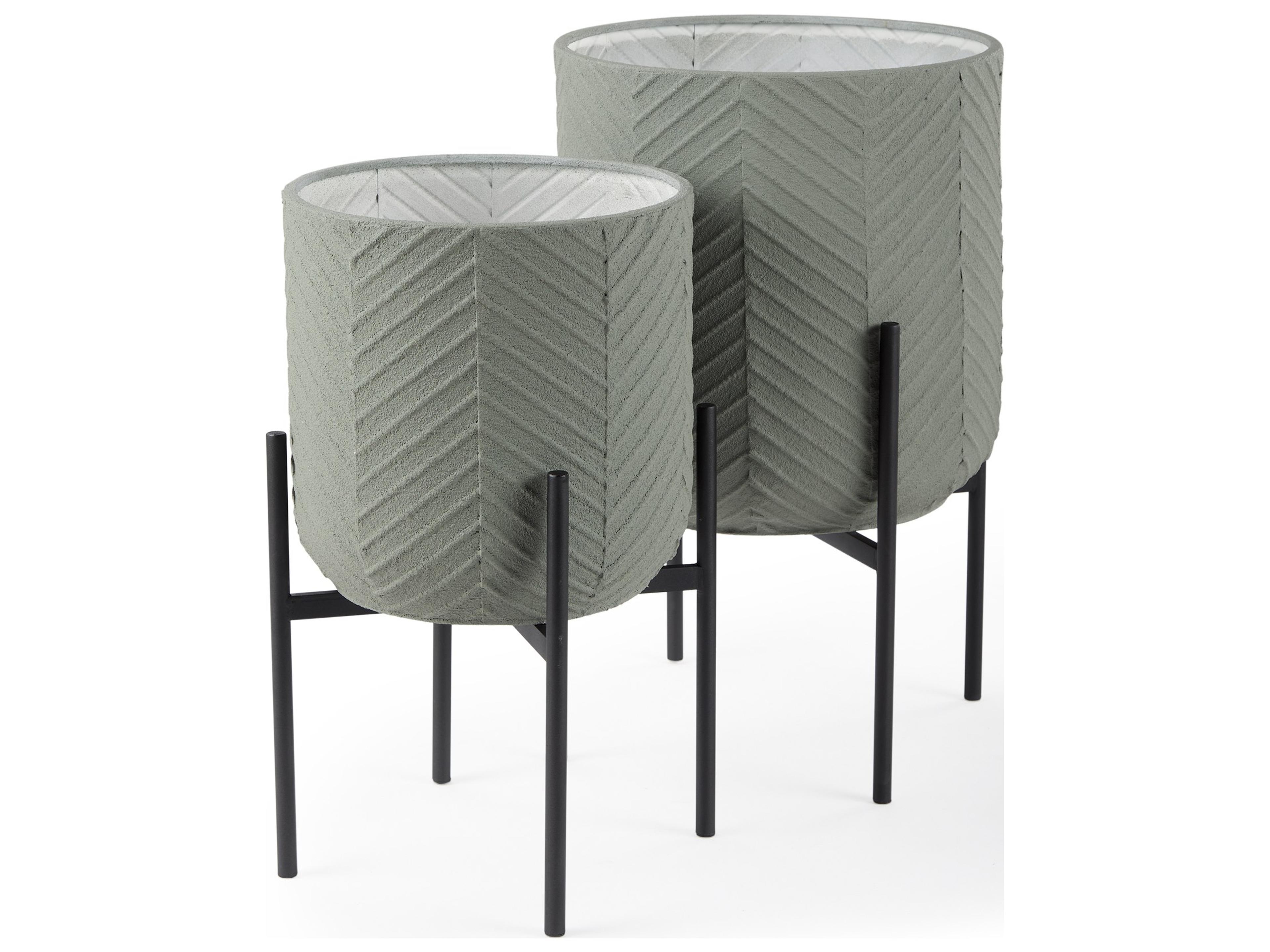 Mabel Set of Two 15.4 x 24.8  Green Top W/ Black Iron Base Plant Stands