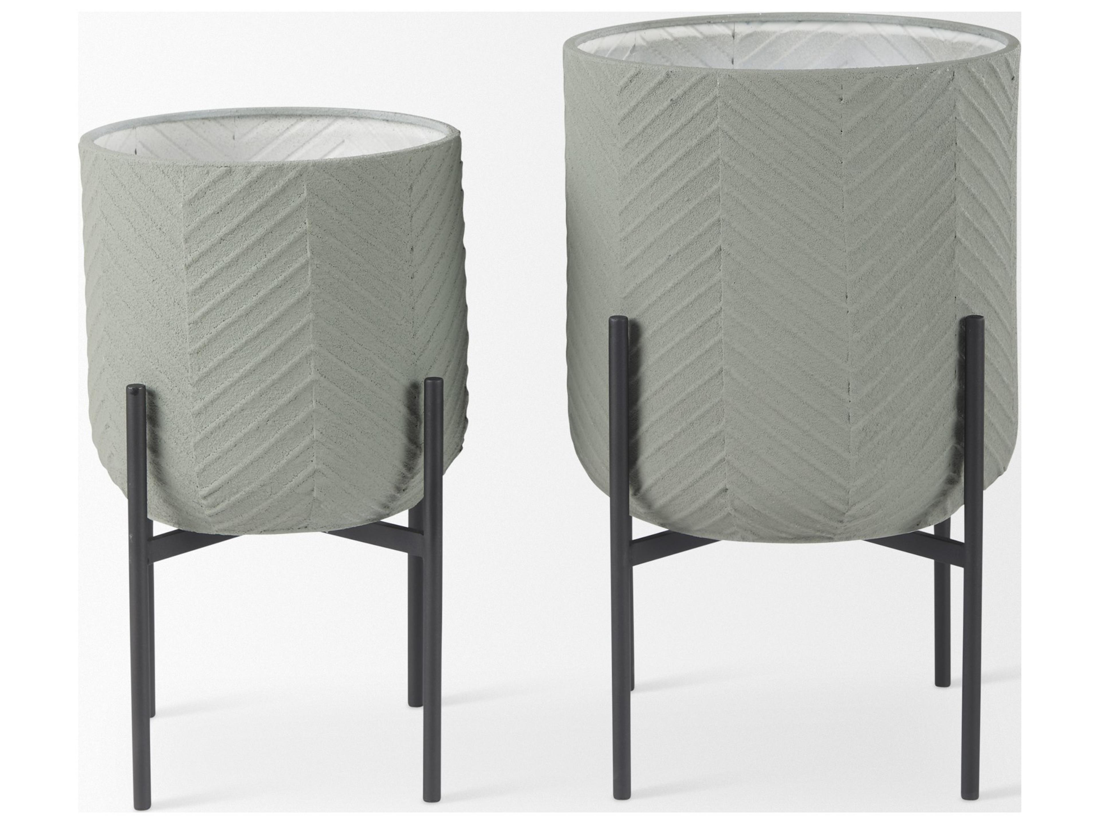 Mercana Mabel Set of Two 15.4 x 24.8  Green Top W/ Black Iron Base Plant Stands