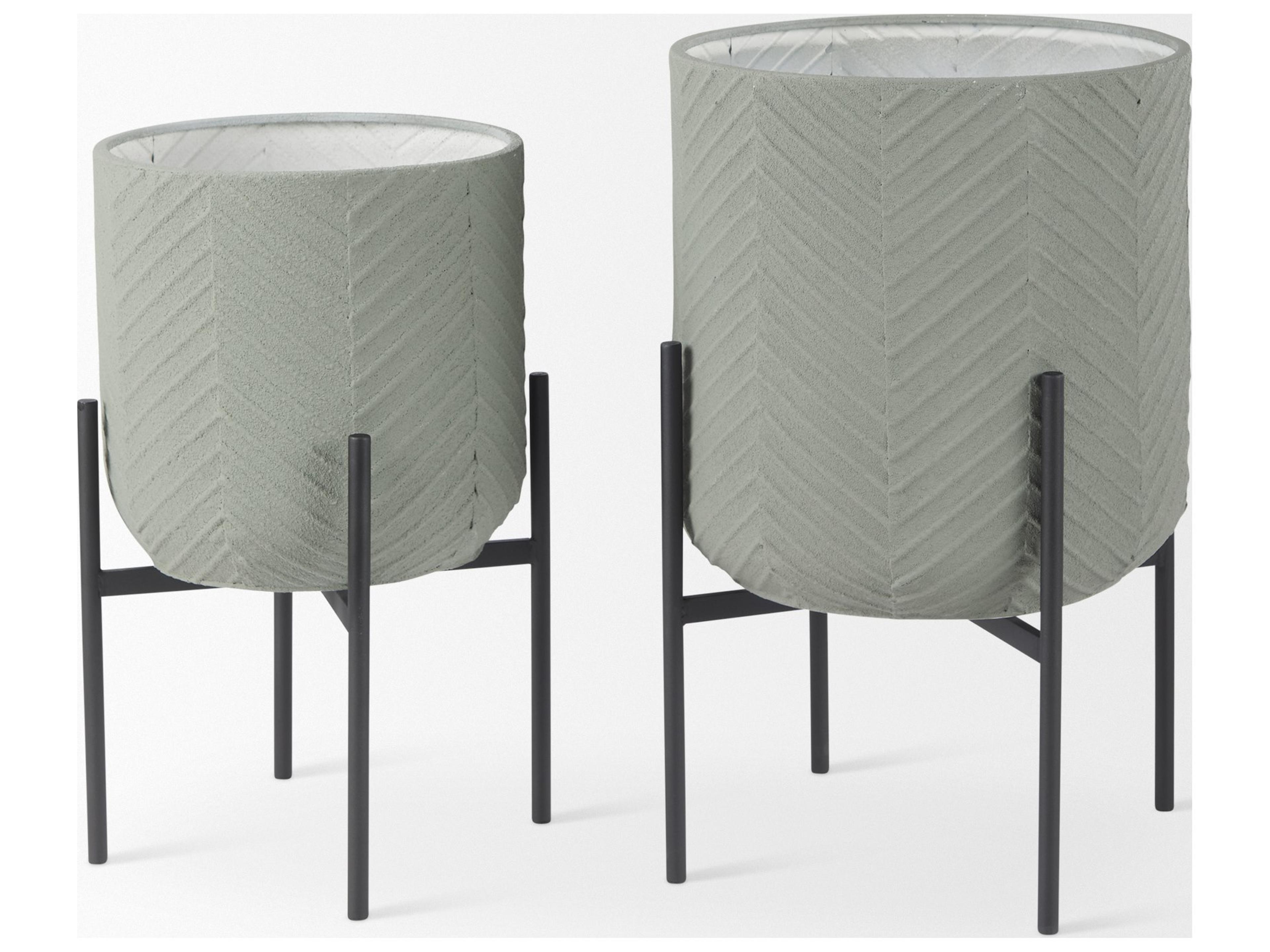 Mercana Mabel Set of Two 15.4 x 24.8  Green Top W/ Black Iron Base Plant Stands