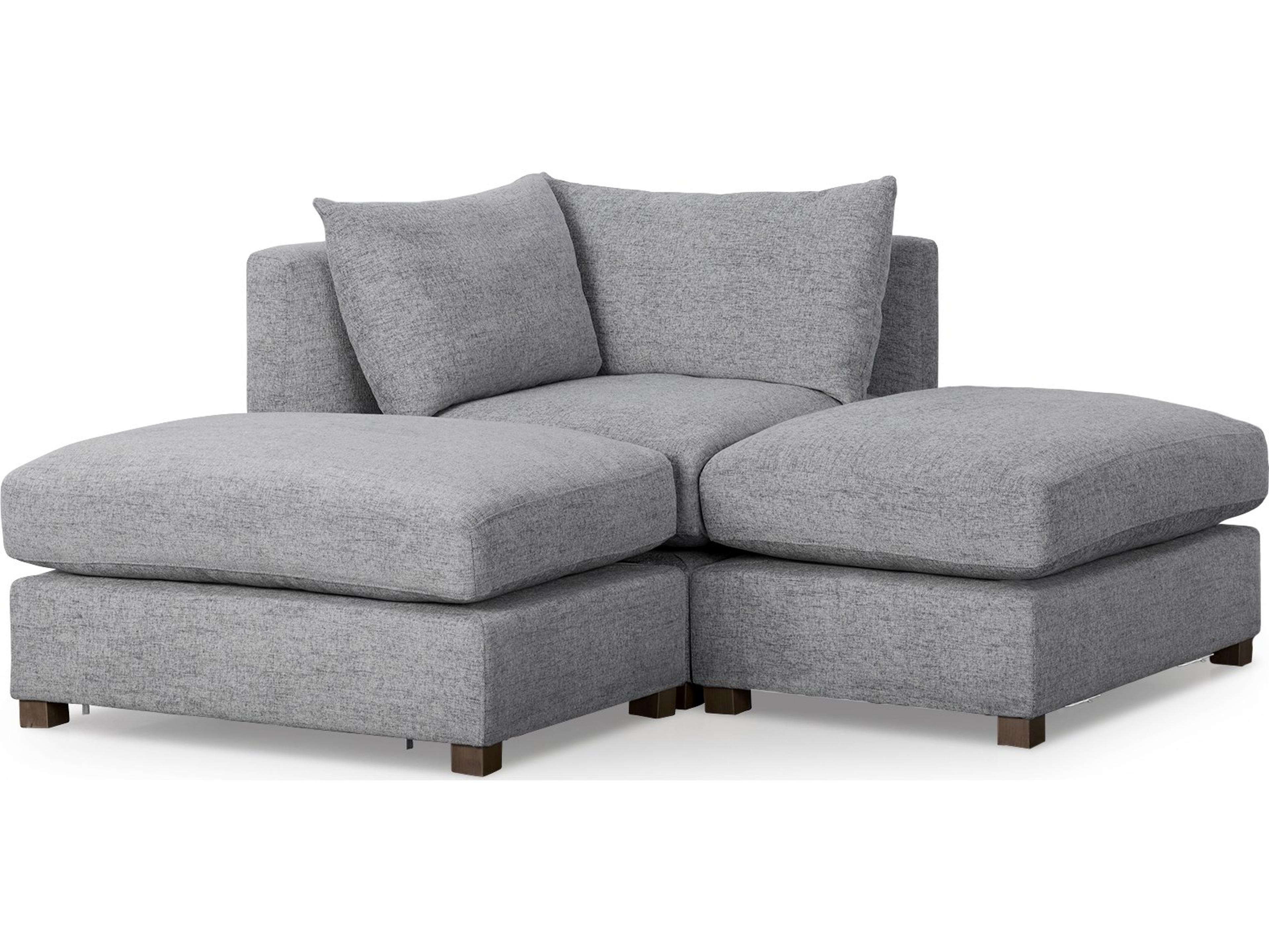 Valence 3 Piece (W/ 2 x Ottoman) Castlerock Gray Modular Sofa Set