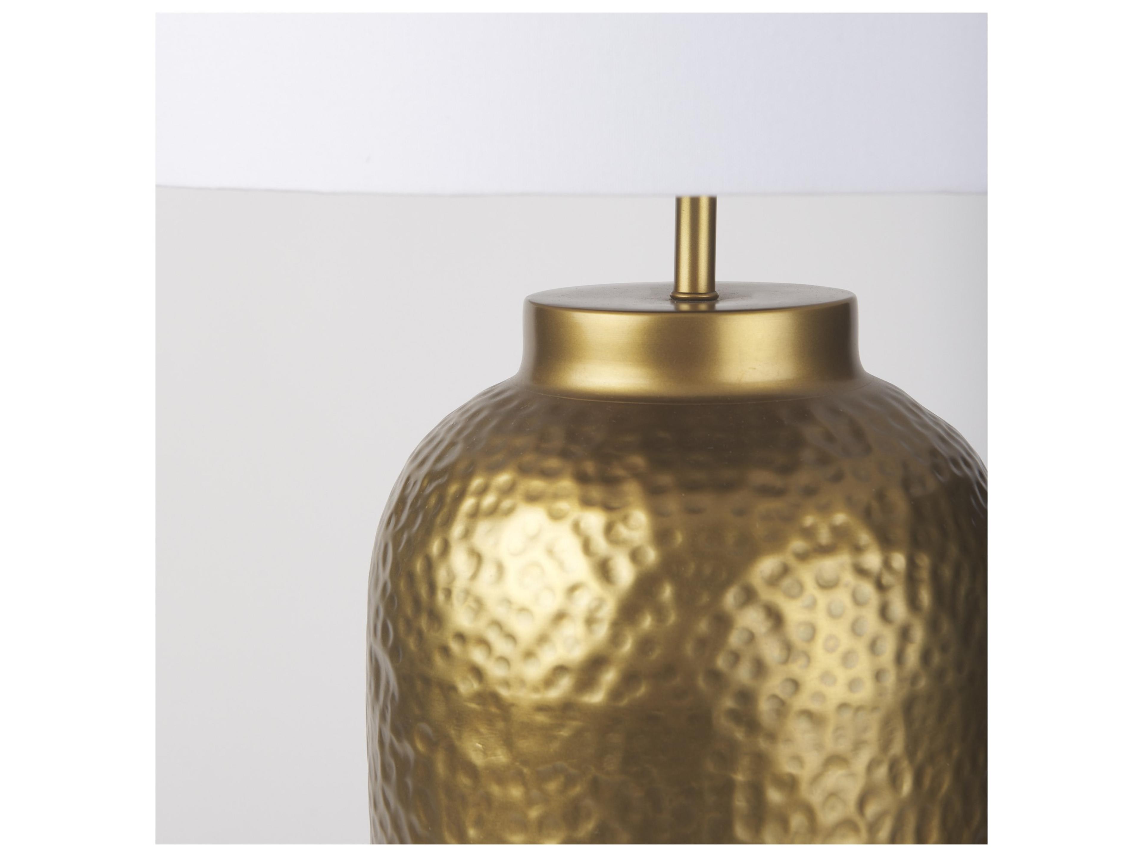 Mercana Leo 18.0L x 18.0W x 31.0H Gold Hammered W/White Fabric Shade Table Lamp