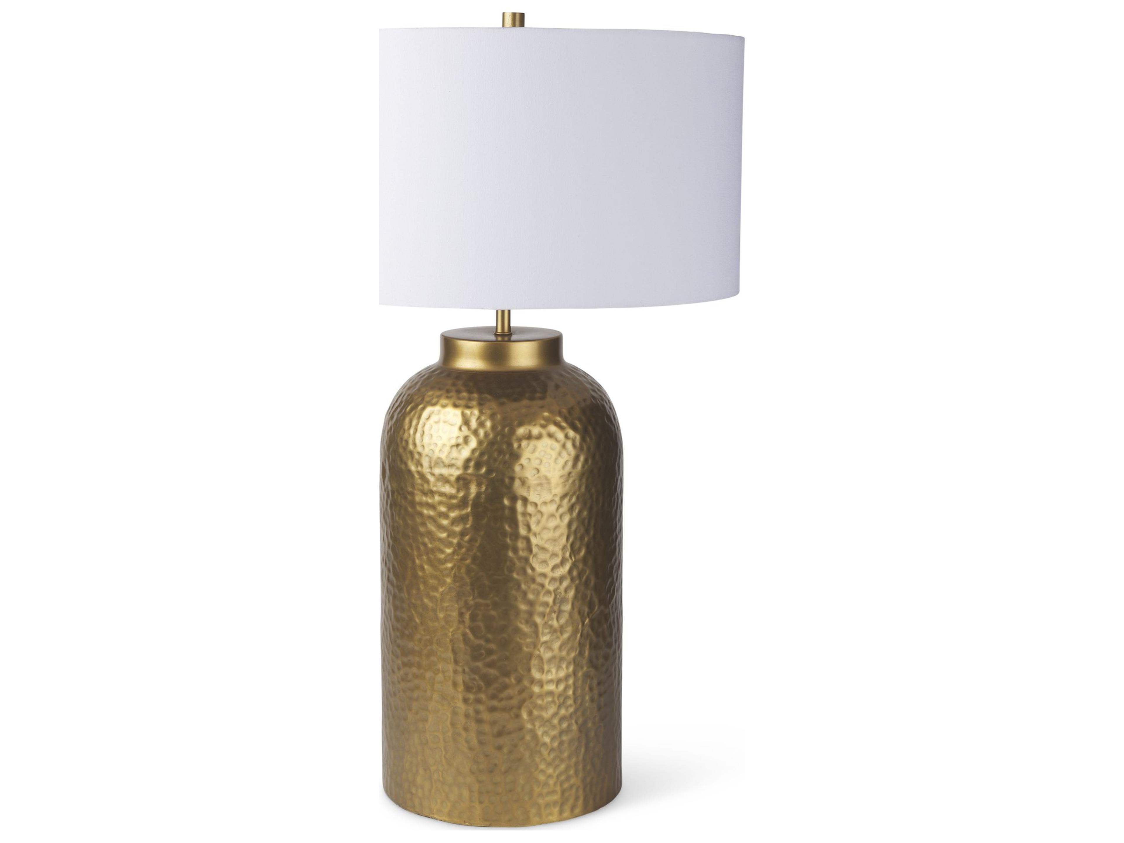 Leo 18.0L x 18.0W x 31.0H Gold Hammered W/White Fabric Shade Table Lamp