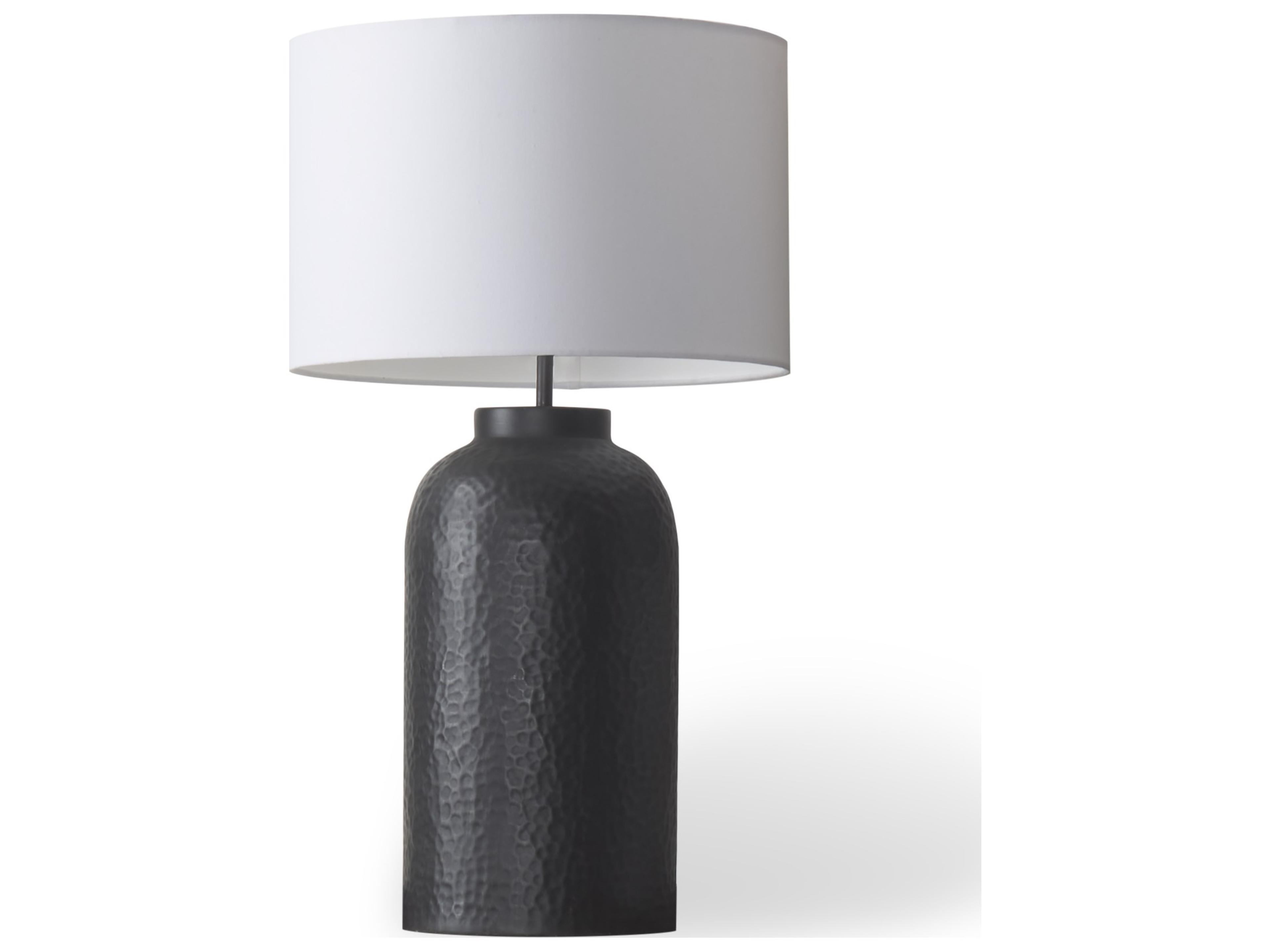 Leo 18.0L x 18.0W x 31.0H Black Hammered W/White Fabric Shade Table Lamp