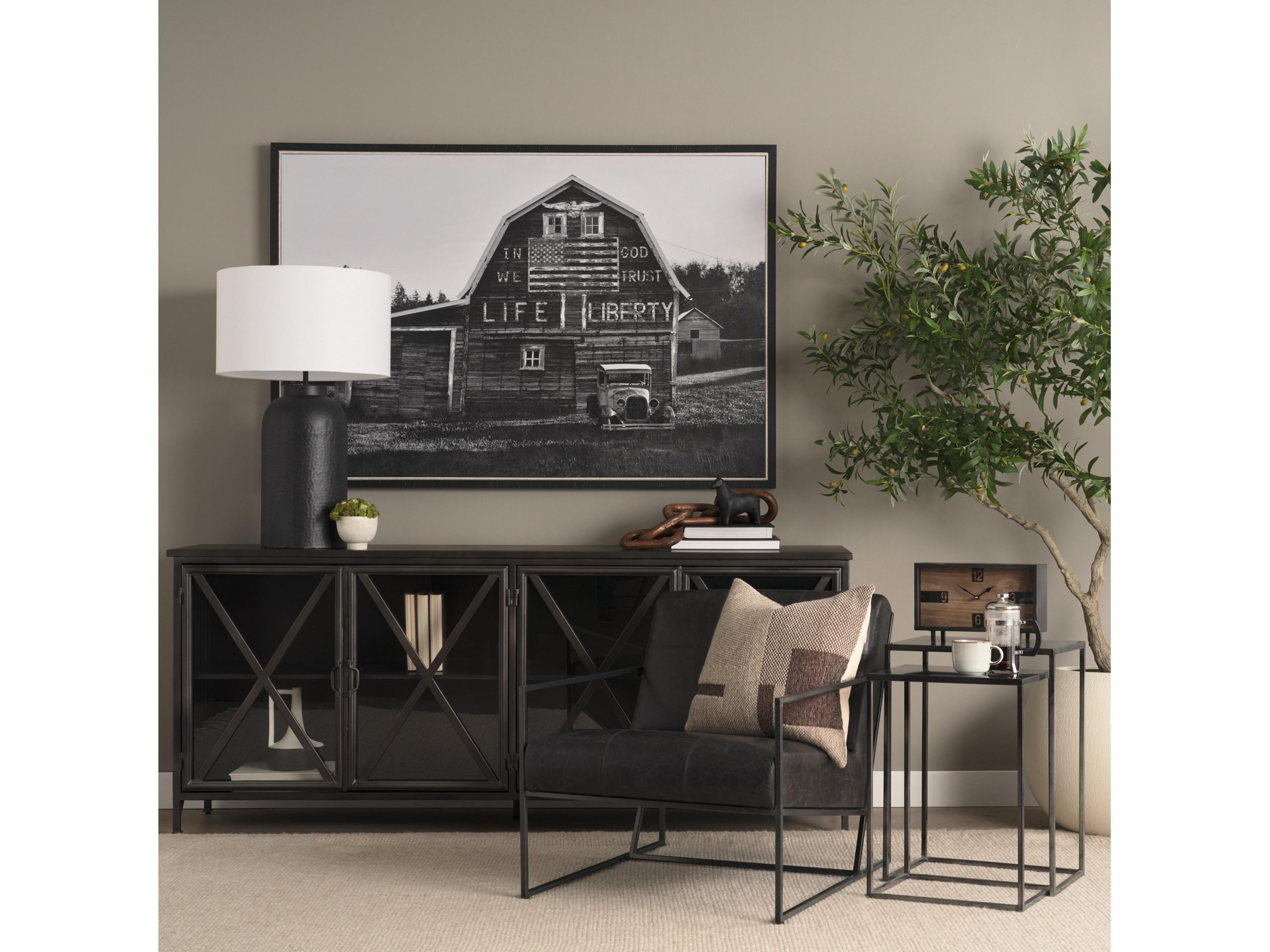 Mercana Leo 18.0L x 18.0W x 31.0H Black Hammered W/White Fabric Shade Table Lamp