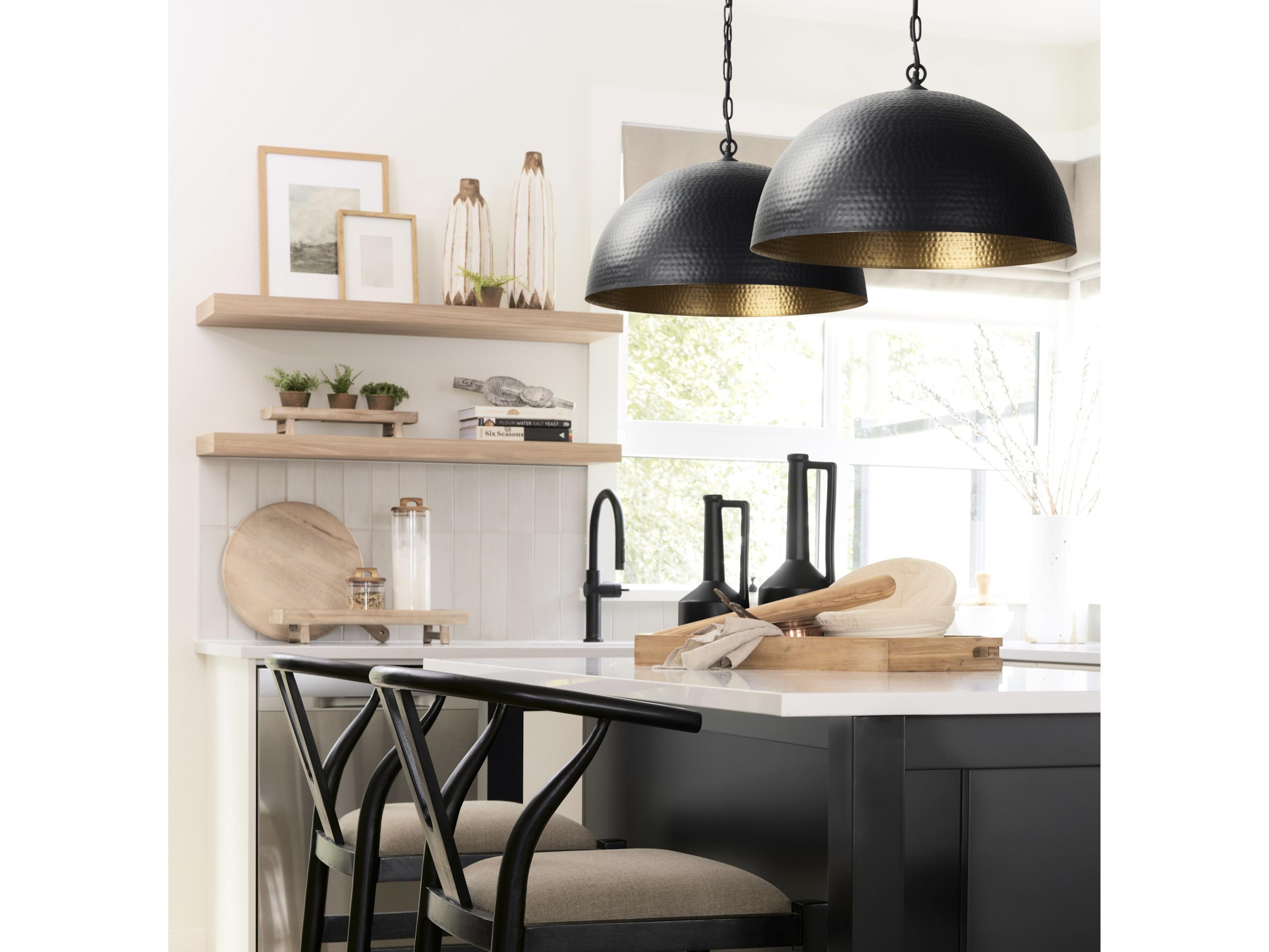 Mercana Karina 24" Round Matte Black Hammered Metal Dome Pendant Light