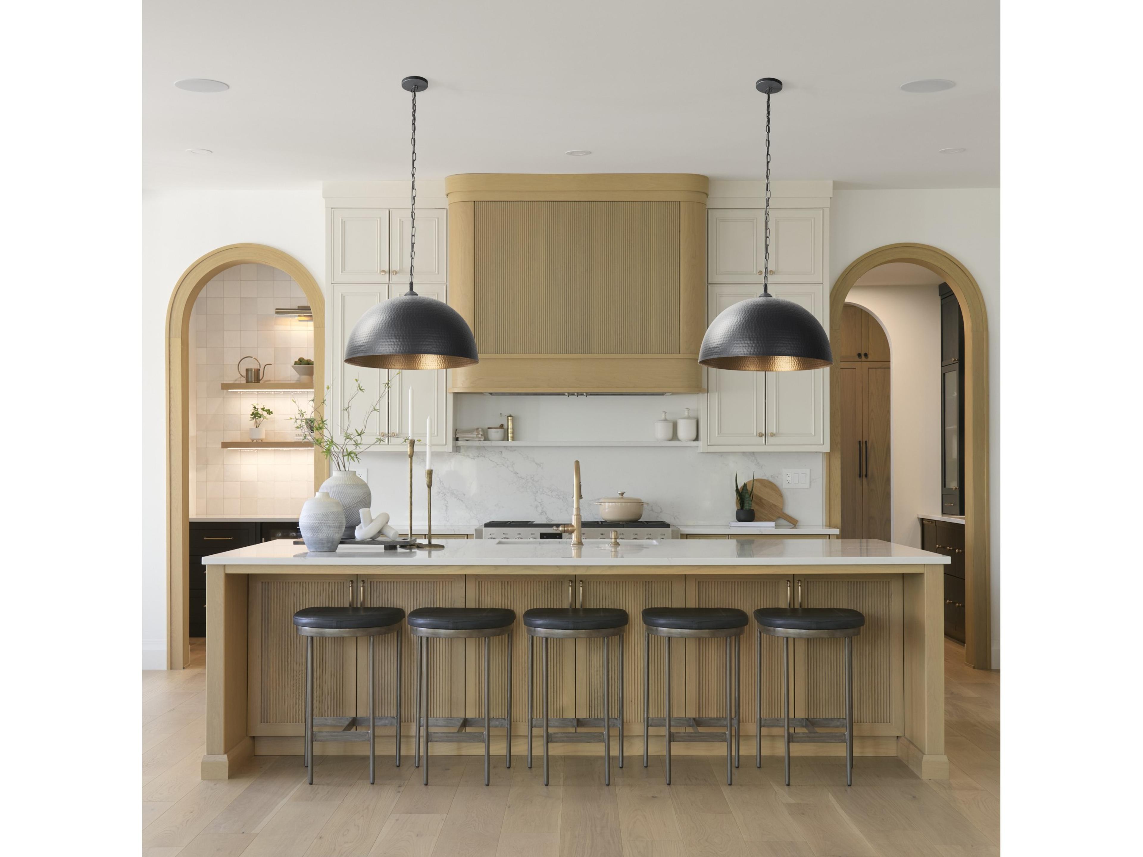 Mercana Karina 24" Round Matte Black Hammered Metal Dome Pendant Light