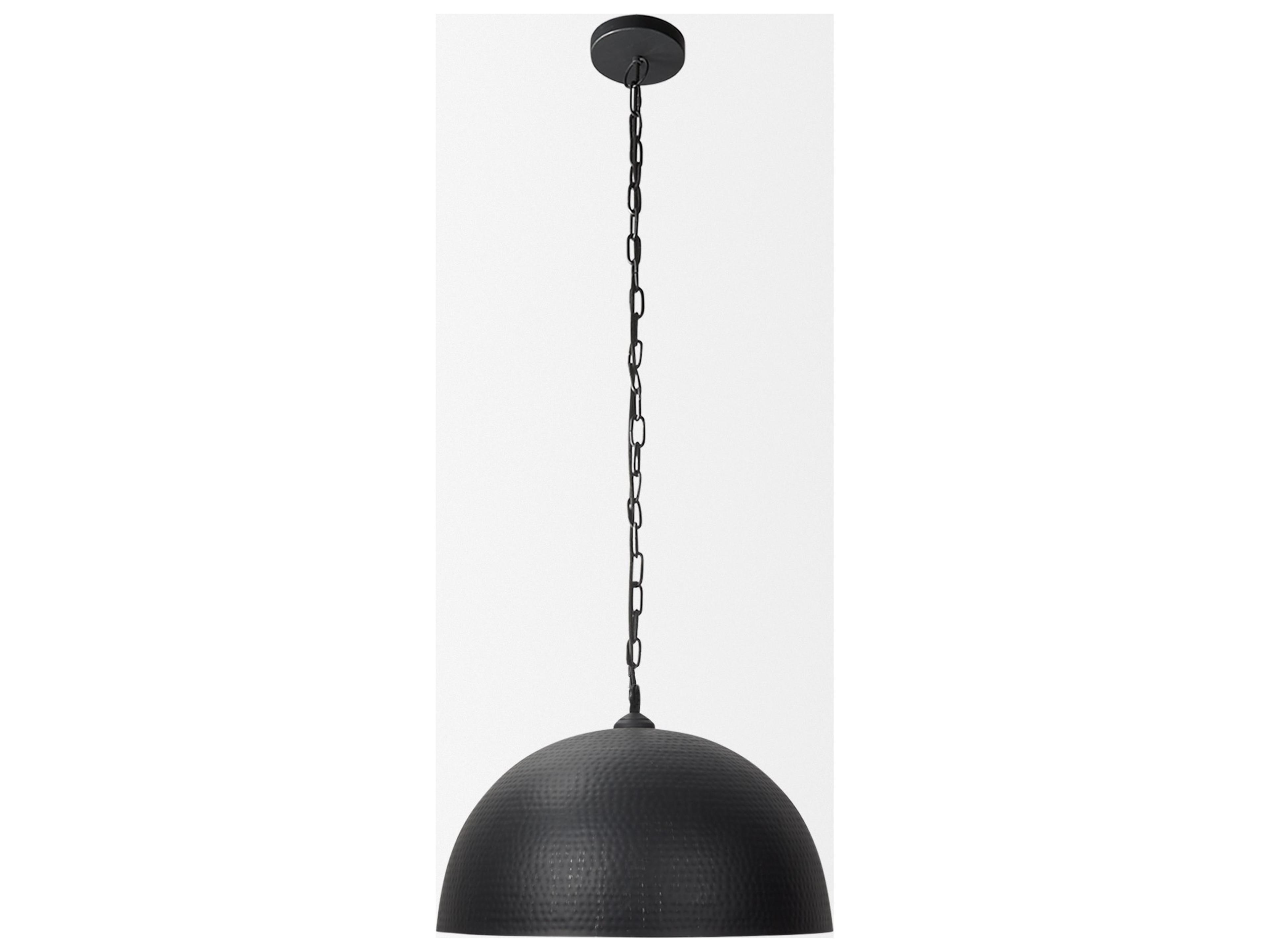 Mercana Karina 24" Round Matte Black Hammered Metal Dome Pendant Light