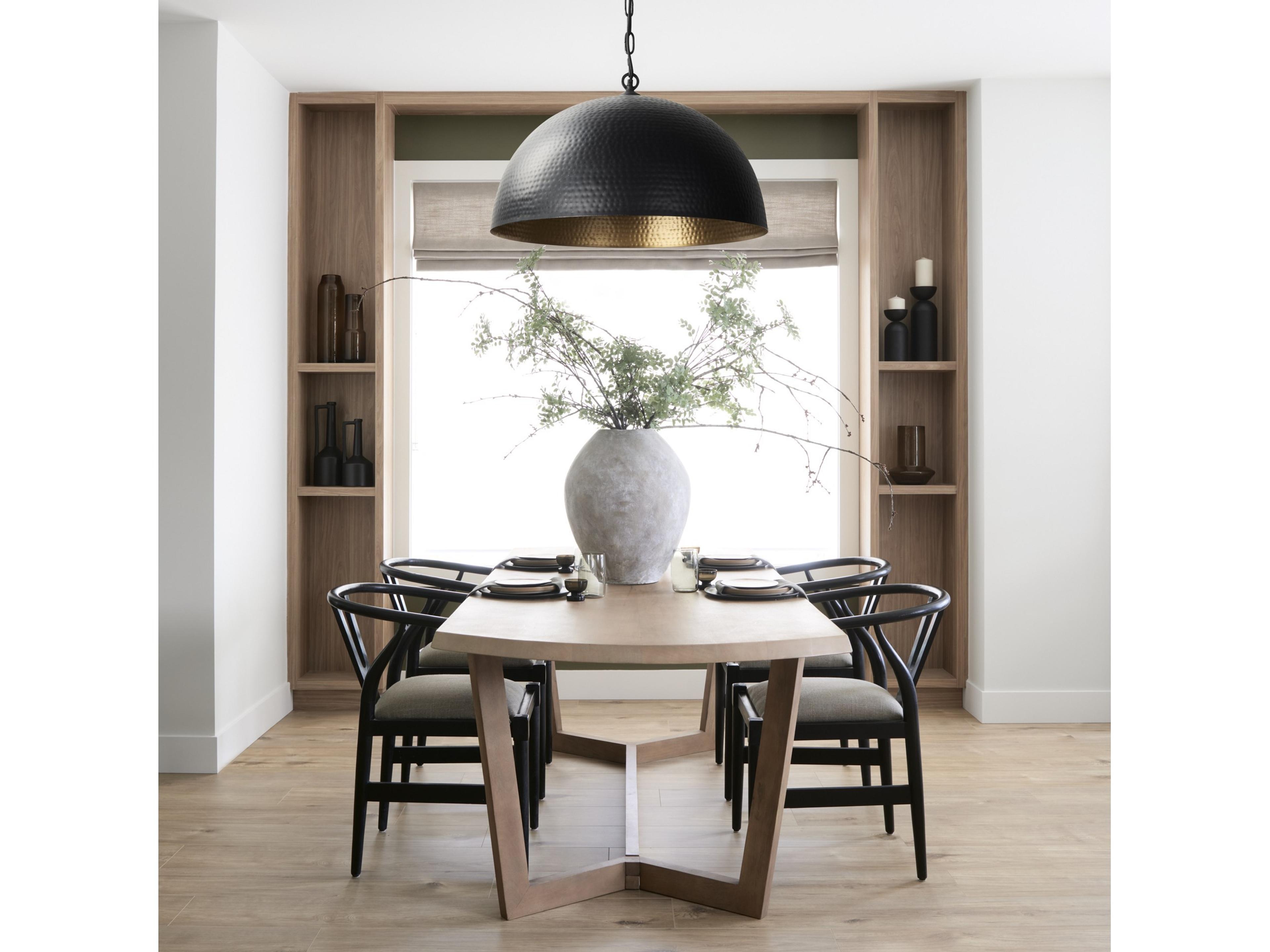 Mercana Karina 36" Round Matte Black Hammered Metal Dome Pendant Light