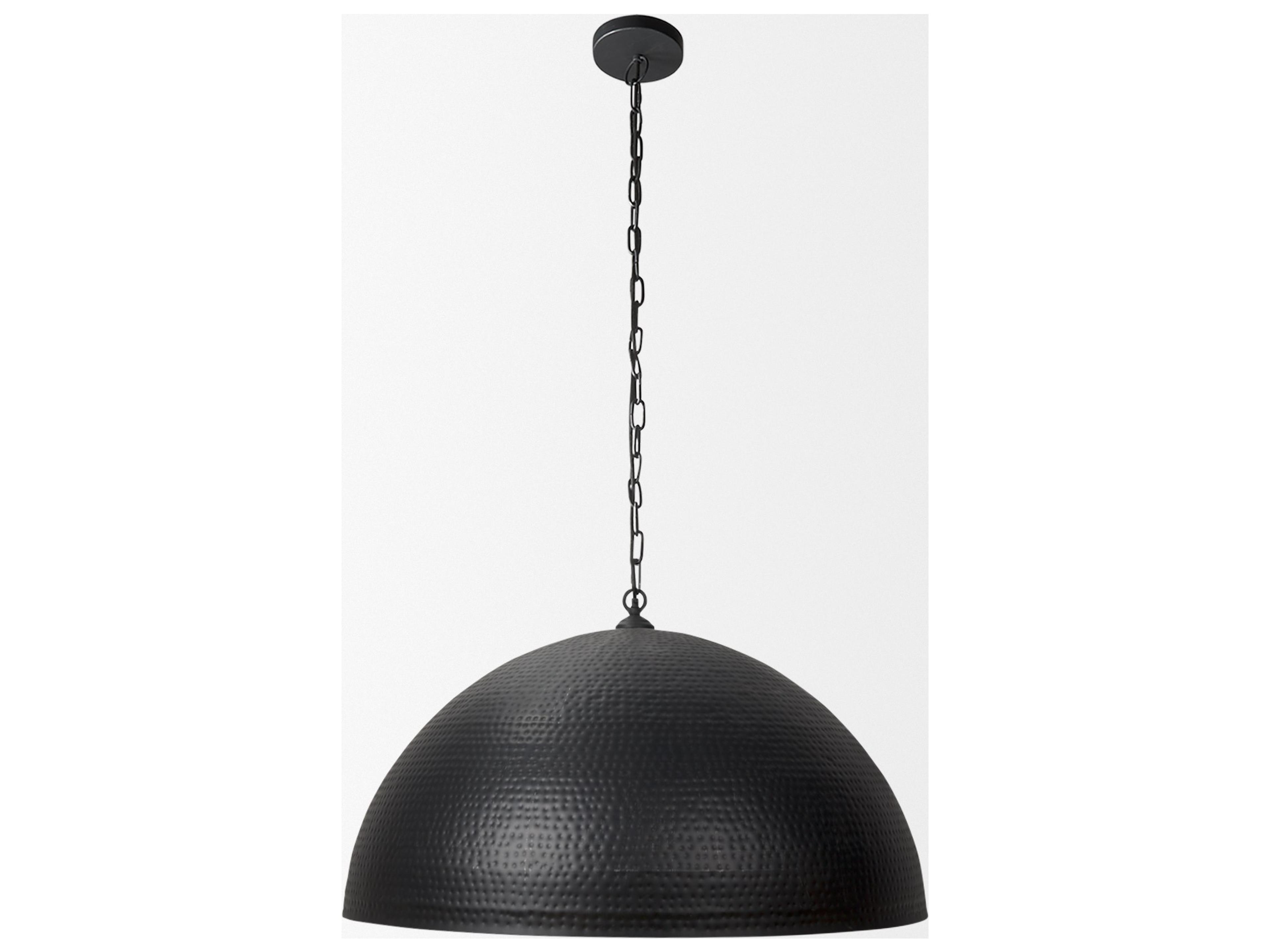 Mercana Karina 36" Round Matte Black Hammered Metal Dome Pendant Light