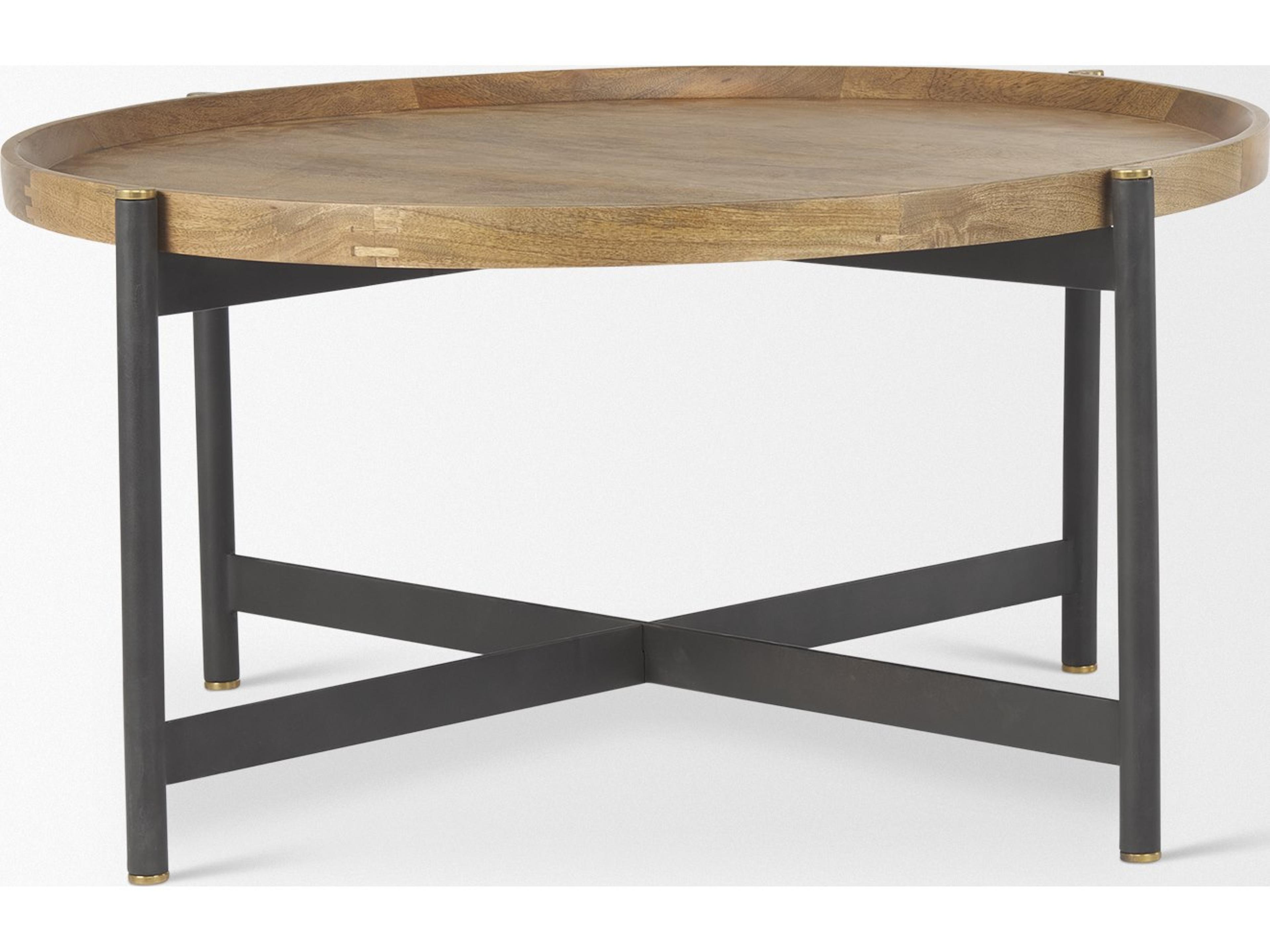 Mercana Marquisa 34.25L x 34.25W x 16.5H Small Brown Wood w/ Black Metal Coffee Table